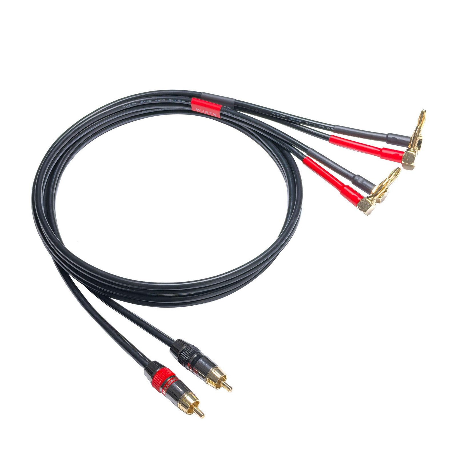 WJSTN RCA Male to Banana Plug right angle banana plug 3FT, Red+Black