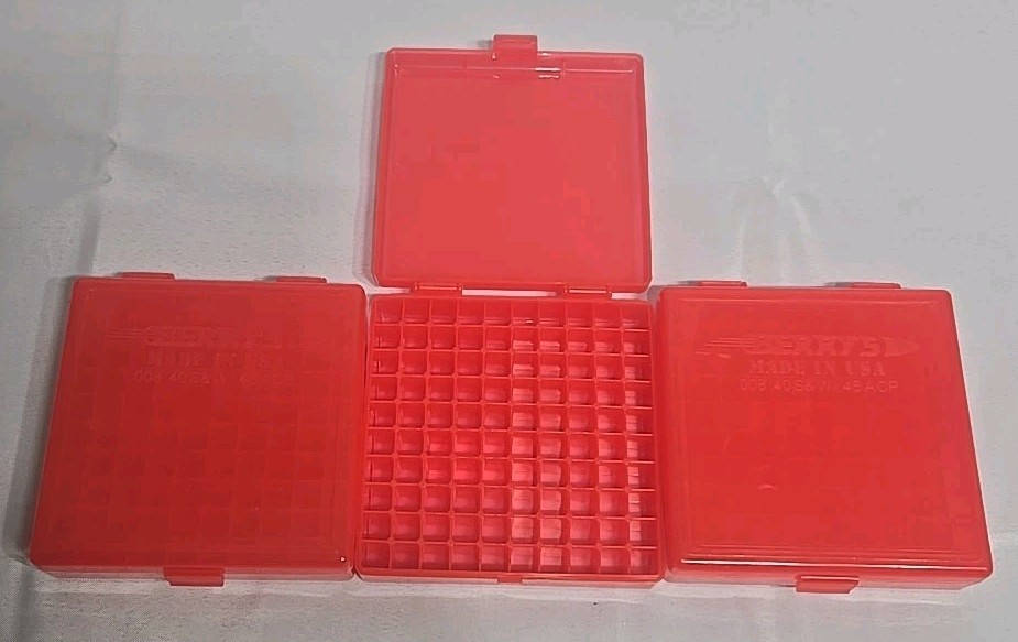 BERRY'S PLASTIC AMMO BOXES (3) Red 100 ROUND .40 S&W .45 ACP