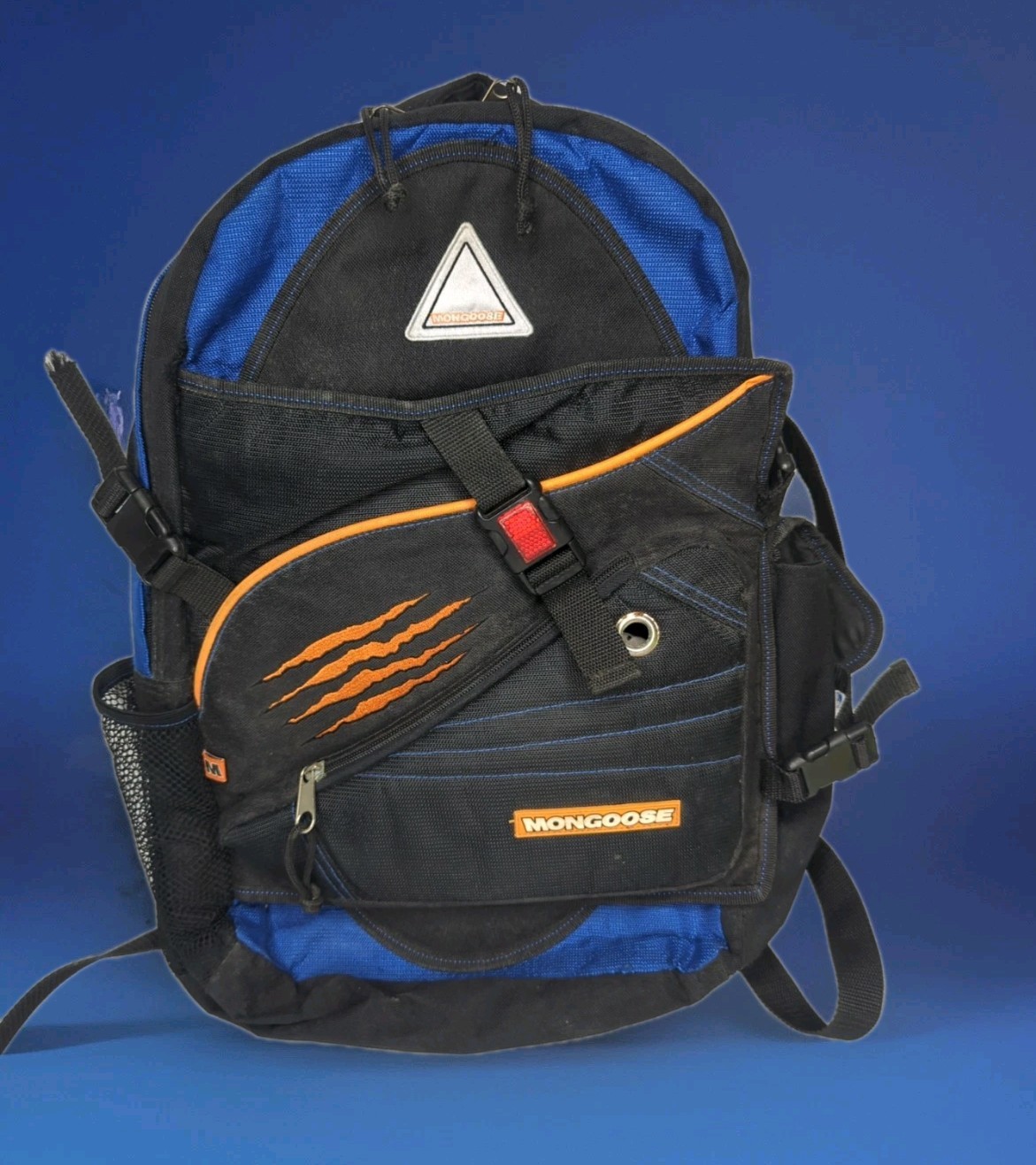 Mongoose Cycling Backpack School Bag Biking Helmet Flap Black Blue Reflective