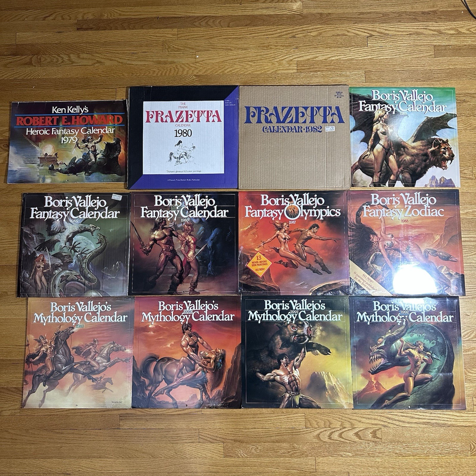 Fantasy Art Calendars 1979 through 1992 - Lot of 12 By Vallejo, Frazetta, Etc