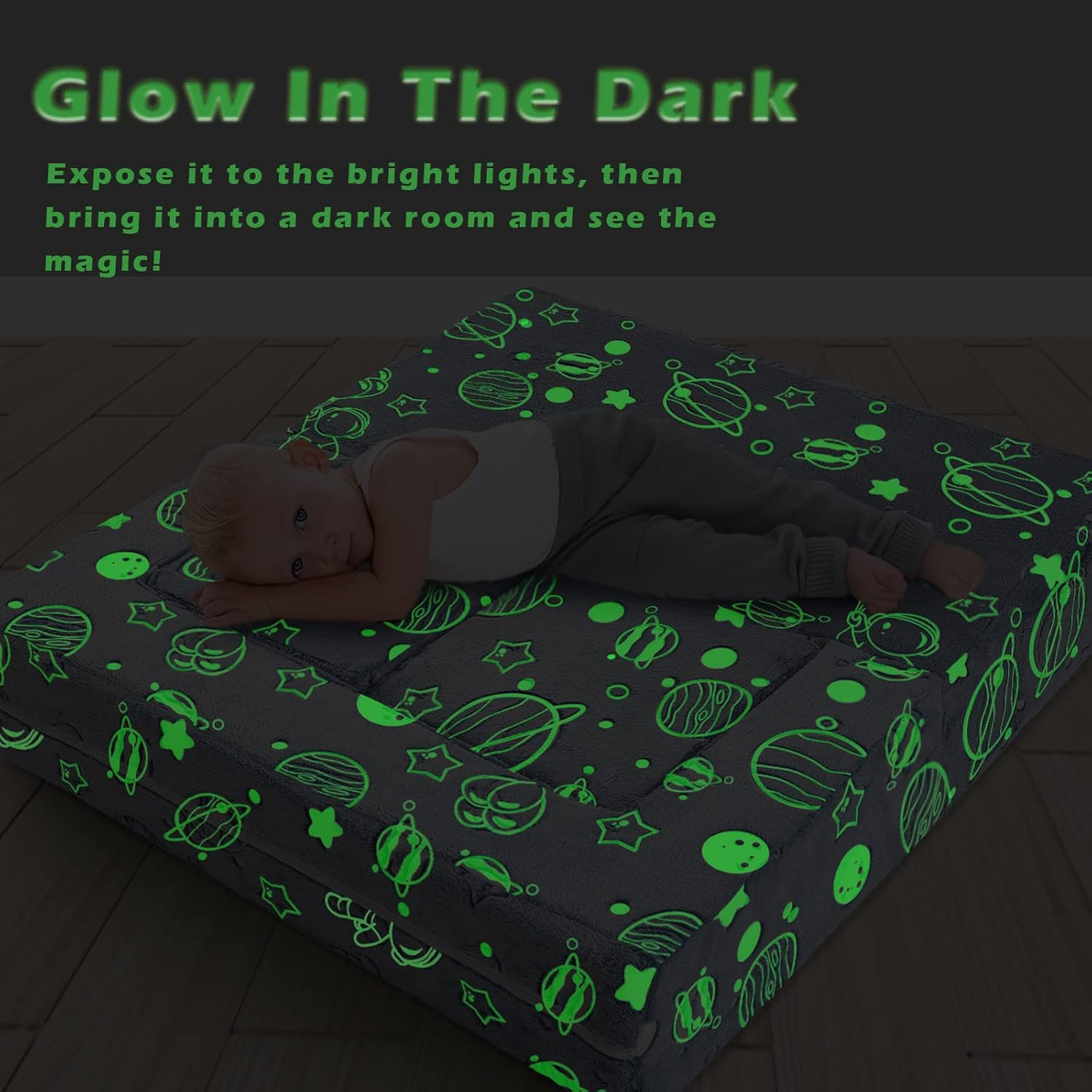 Glow in the Dark Blue Modular Play Couch for Kids - Fun Foam Lounge Sofa