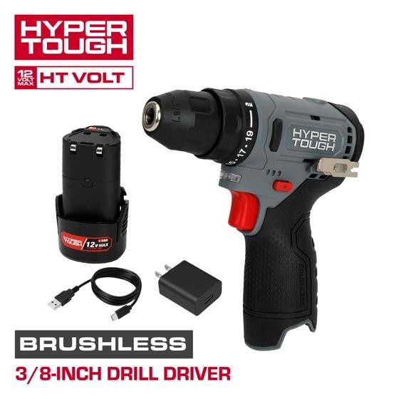 Hyper Tough 12V Brushless Cordless Drill Driver with 1.5Ah Battery - FREESHIP