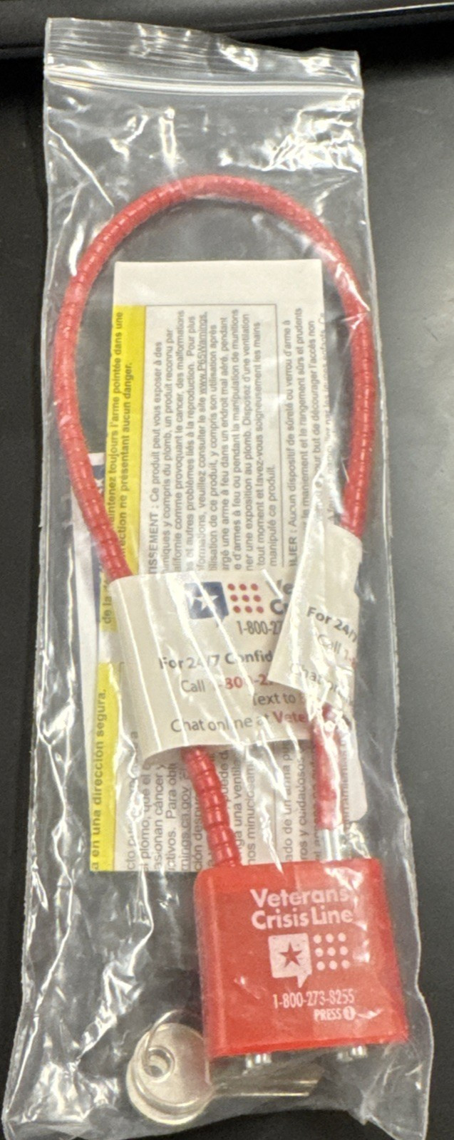 Veterans Crisis Line GUN LOCK with 2 KEYS (Red) 30 mm New In Package Promotional