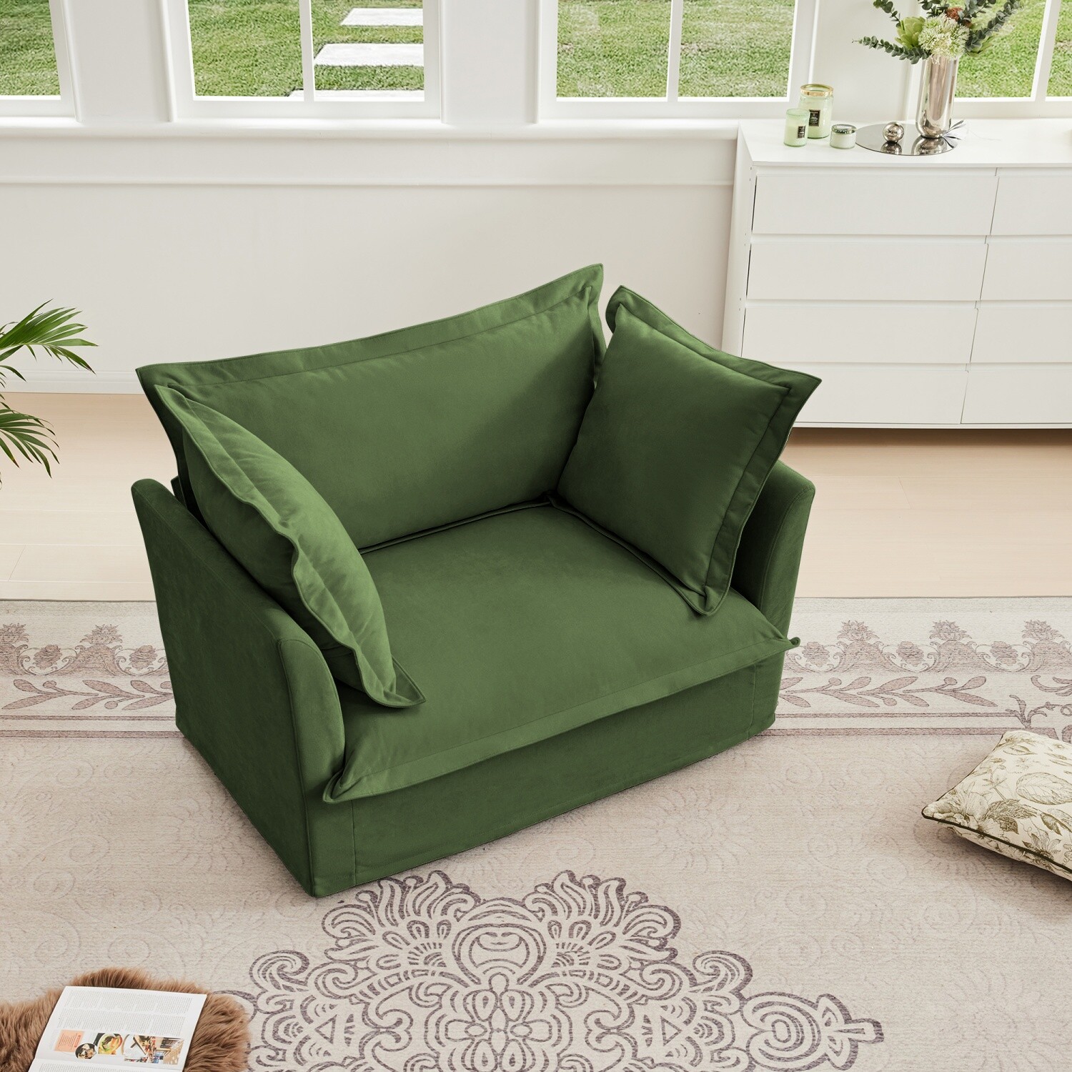 Single Sofa Upholstered Armchair Living Room Furniture with Pillows Green/Blue
