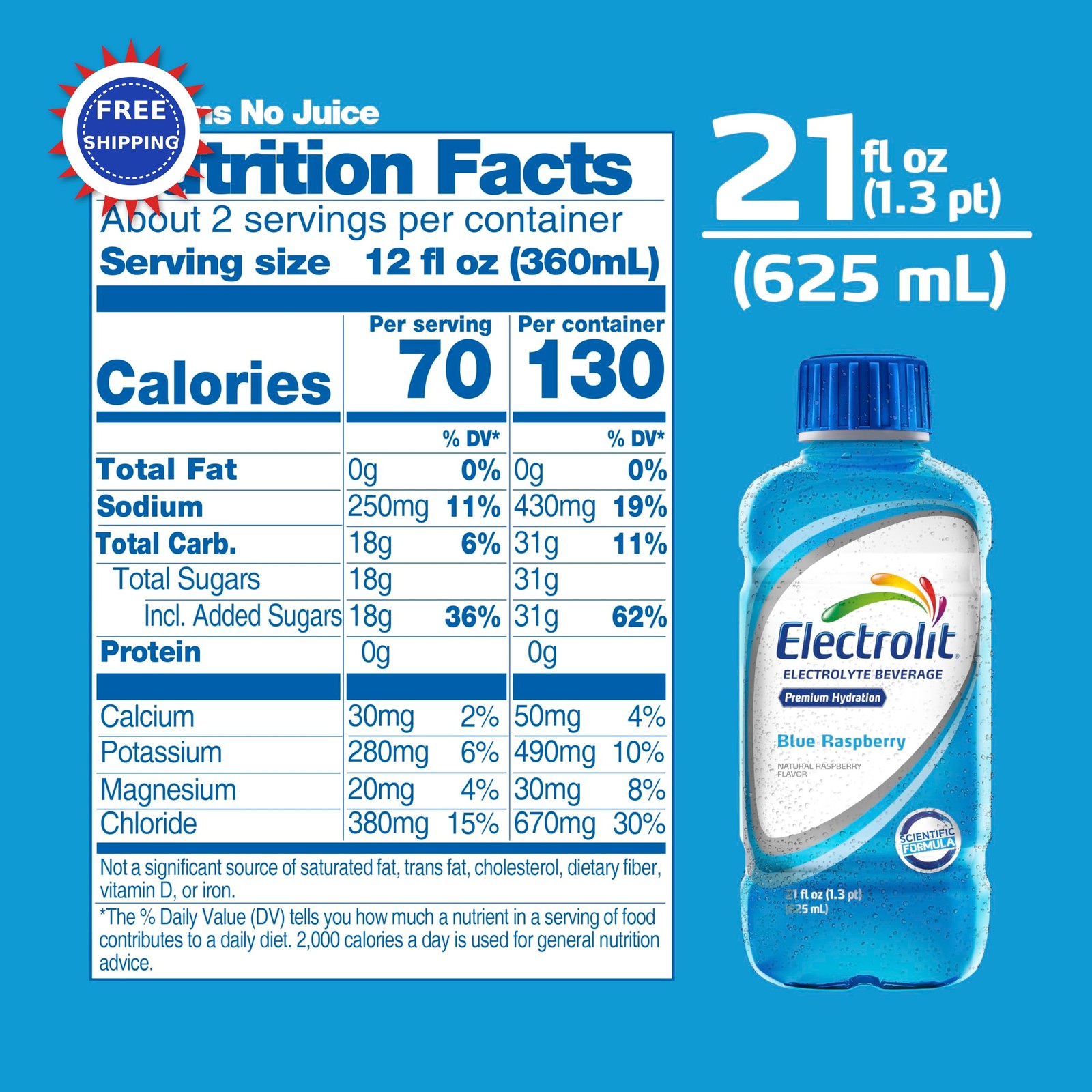 Electrolit Electrolyte Beverage Blue Raspberry 21 FL Oz Pack bottle