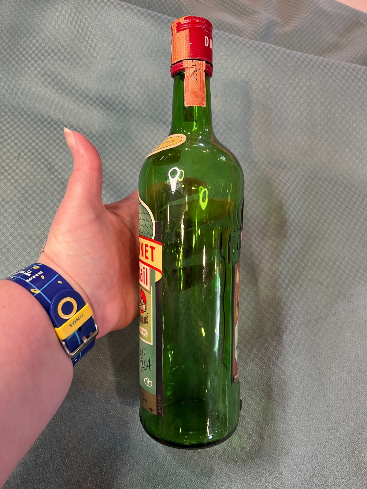 Vintage Dubonnet Decor Display Cocktail Empty Glass Bottle Green
