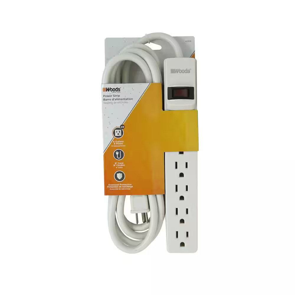 6-Outlet Power Strip with Sliding Safety Covers and Circuit Breaker 8 Ft. Power