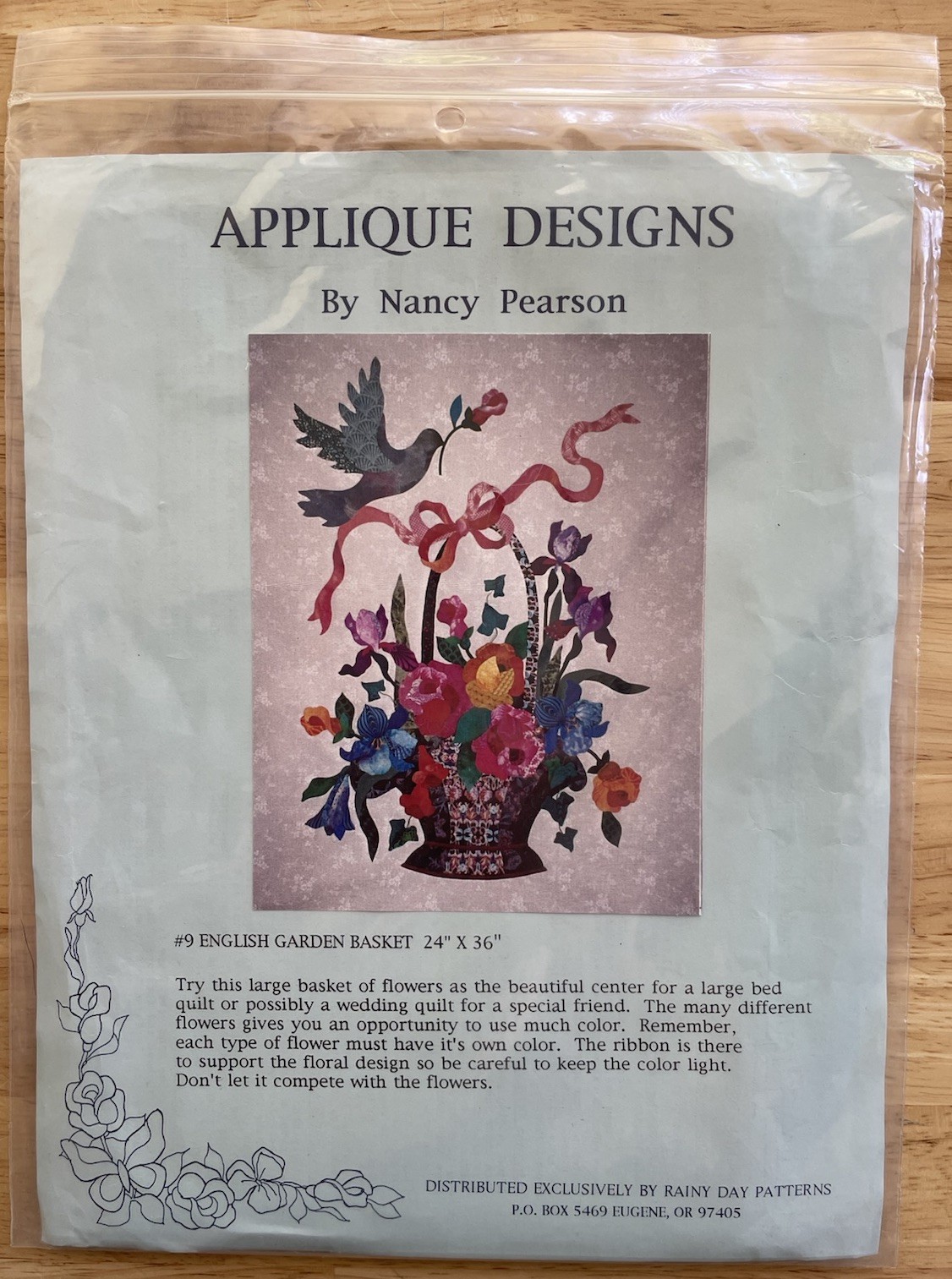 Nancy Pearson ENGLISH GARDEN BASKET #9 Appliqué Quilt Pattern 24”x36”