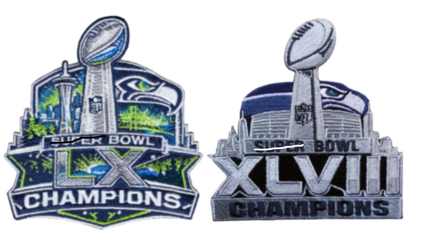 SB 60 48 Patch Seattle Seahawks Iron on or sewn (2 PC 4x4 Inch)