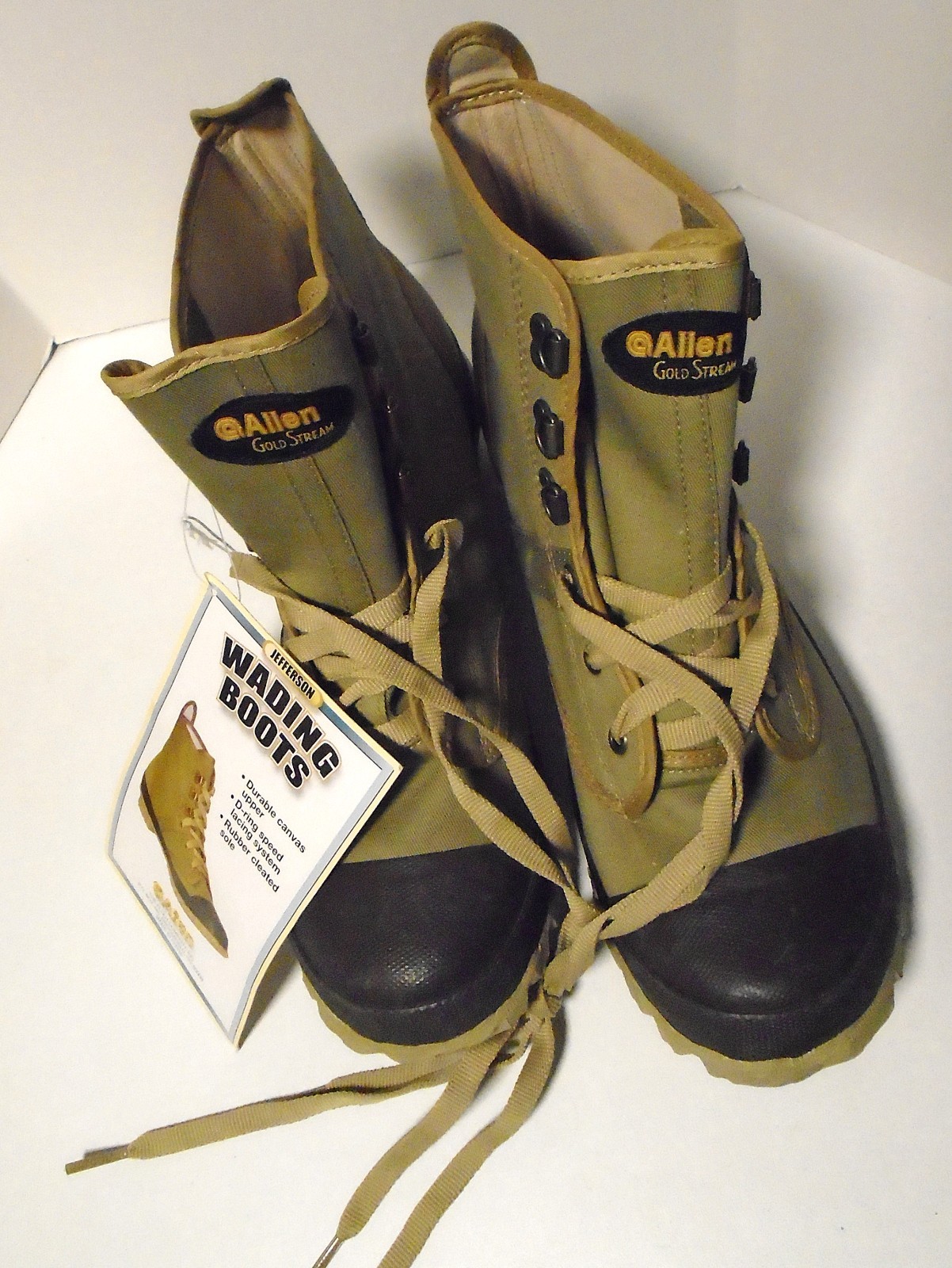 Allen Gold Stream Wading Boots Rubber Soles Olive Green Size 10 Men NWT