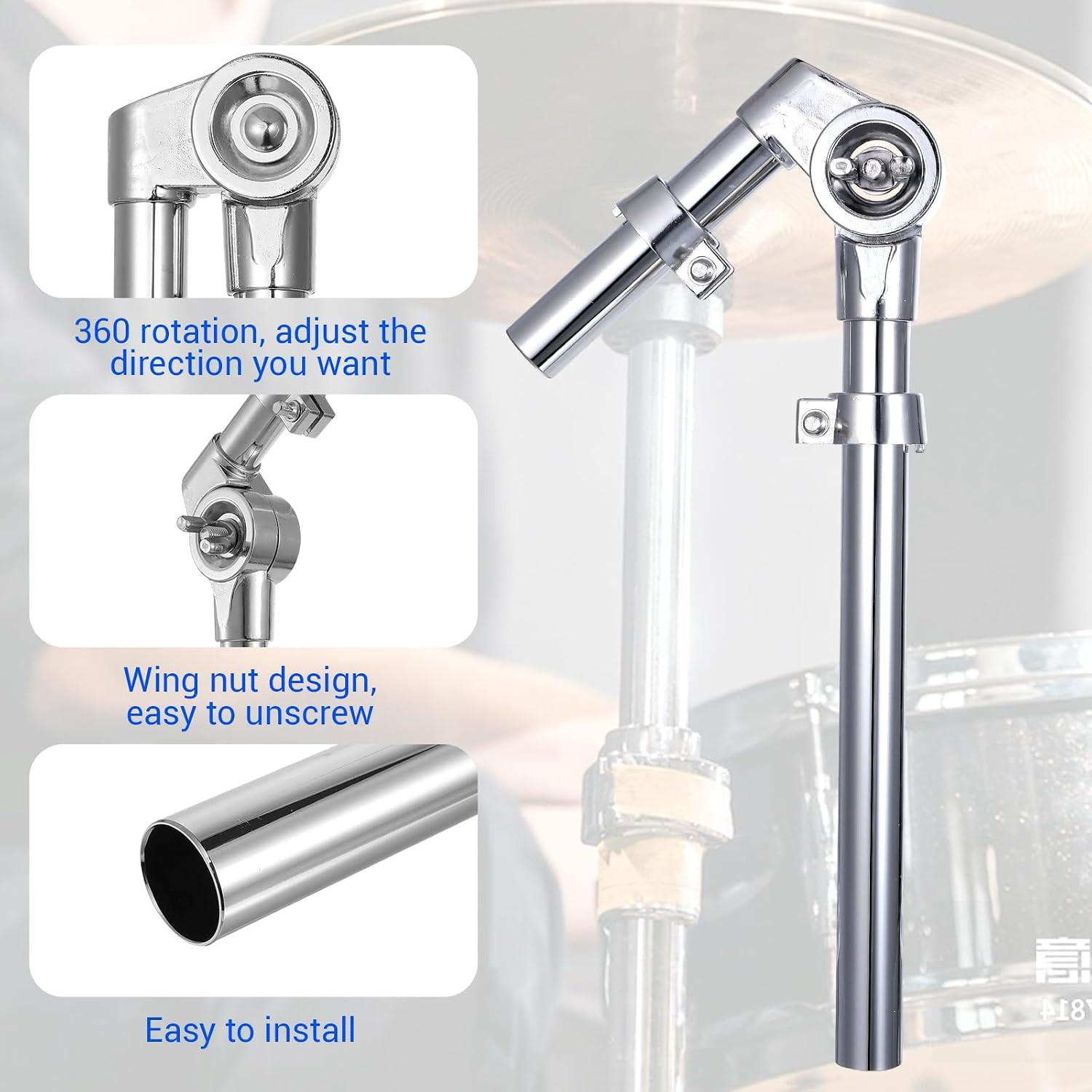 Tom Drum Brackets, 2 PCS Tom Mount Holder Arm, Adjustable Mounting Holder
