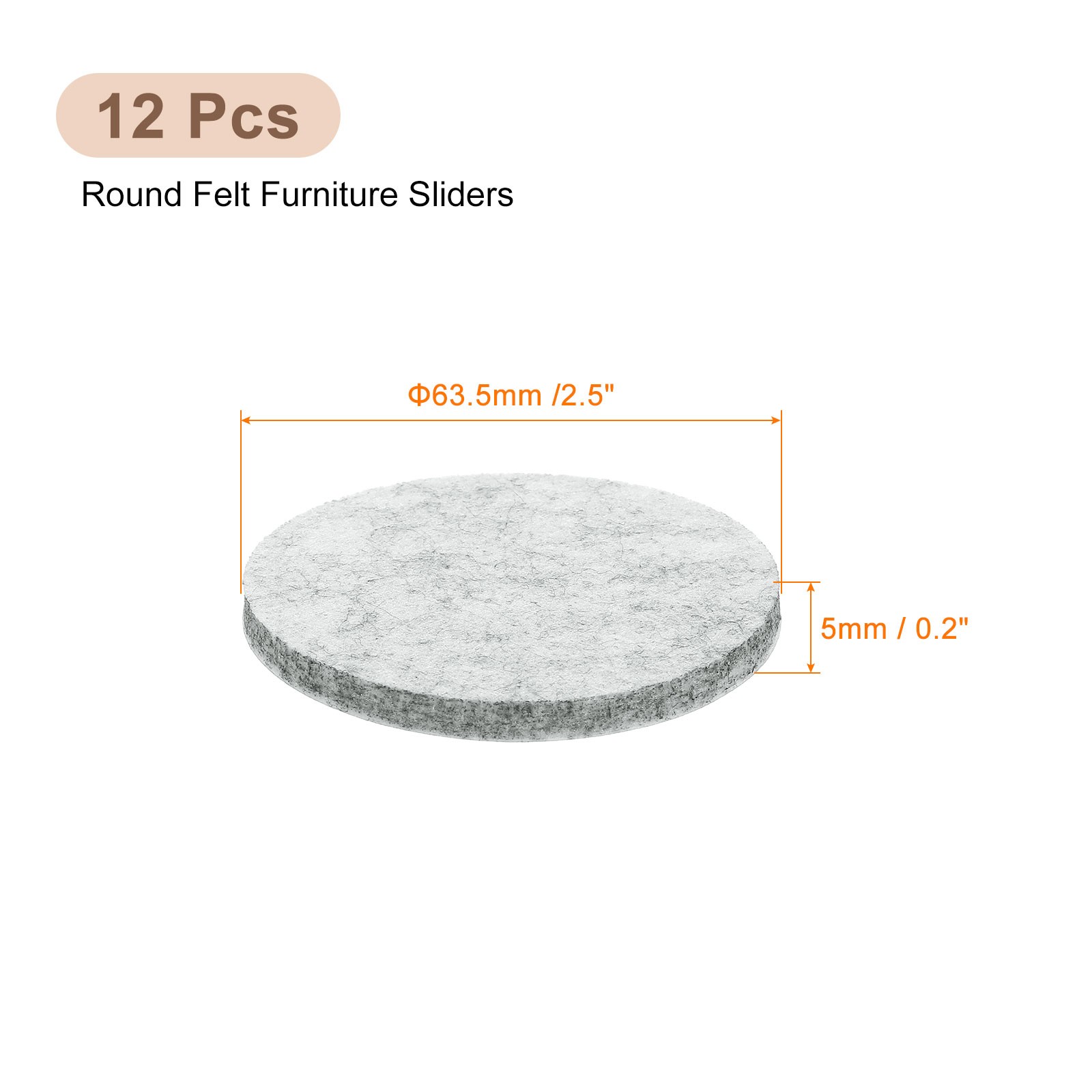 Furniture Sliders, 12Pcs 2.5" - Self Adhesive Felt Furniture Pads (Gray)