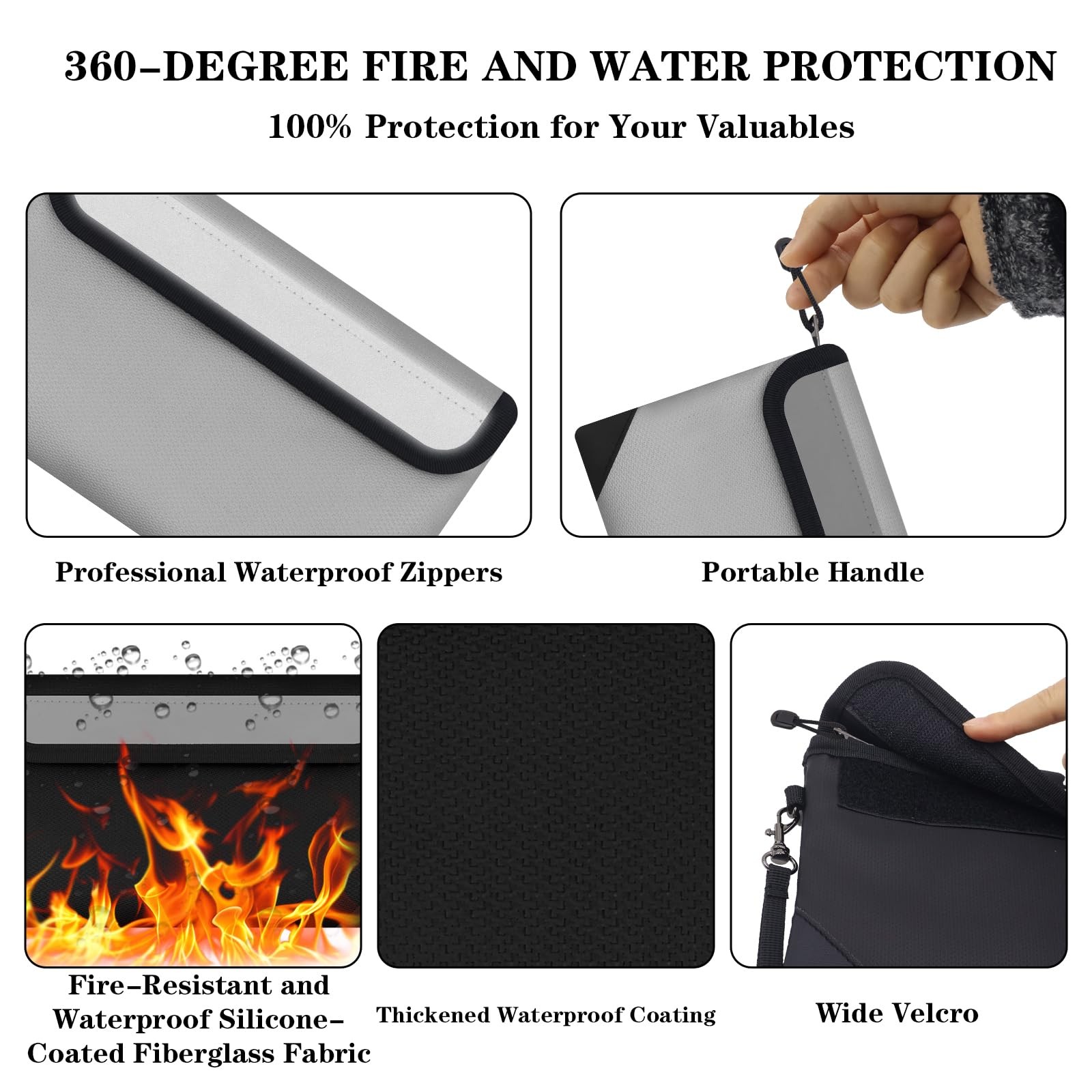 Small Money Bag 2 Pack (8.3“ × 5.1”)，Zippered Fireproof Waterproof Document B...