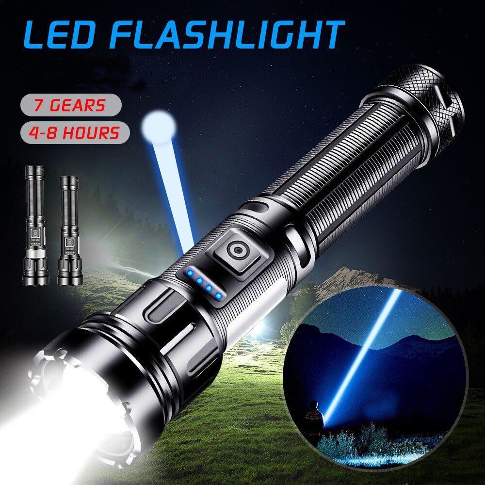 LED Rechargeable Torch Flashlight USB-C Zoomable COB Light for Camping Outdoor