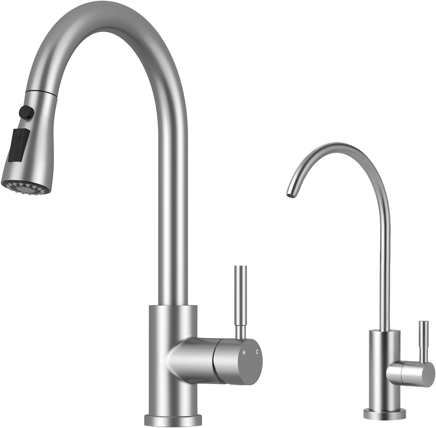 Stainless Steel Kitchen Faucet with Pull Down Sprayer and Drinking Water Tap