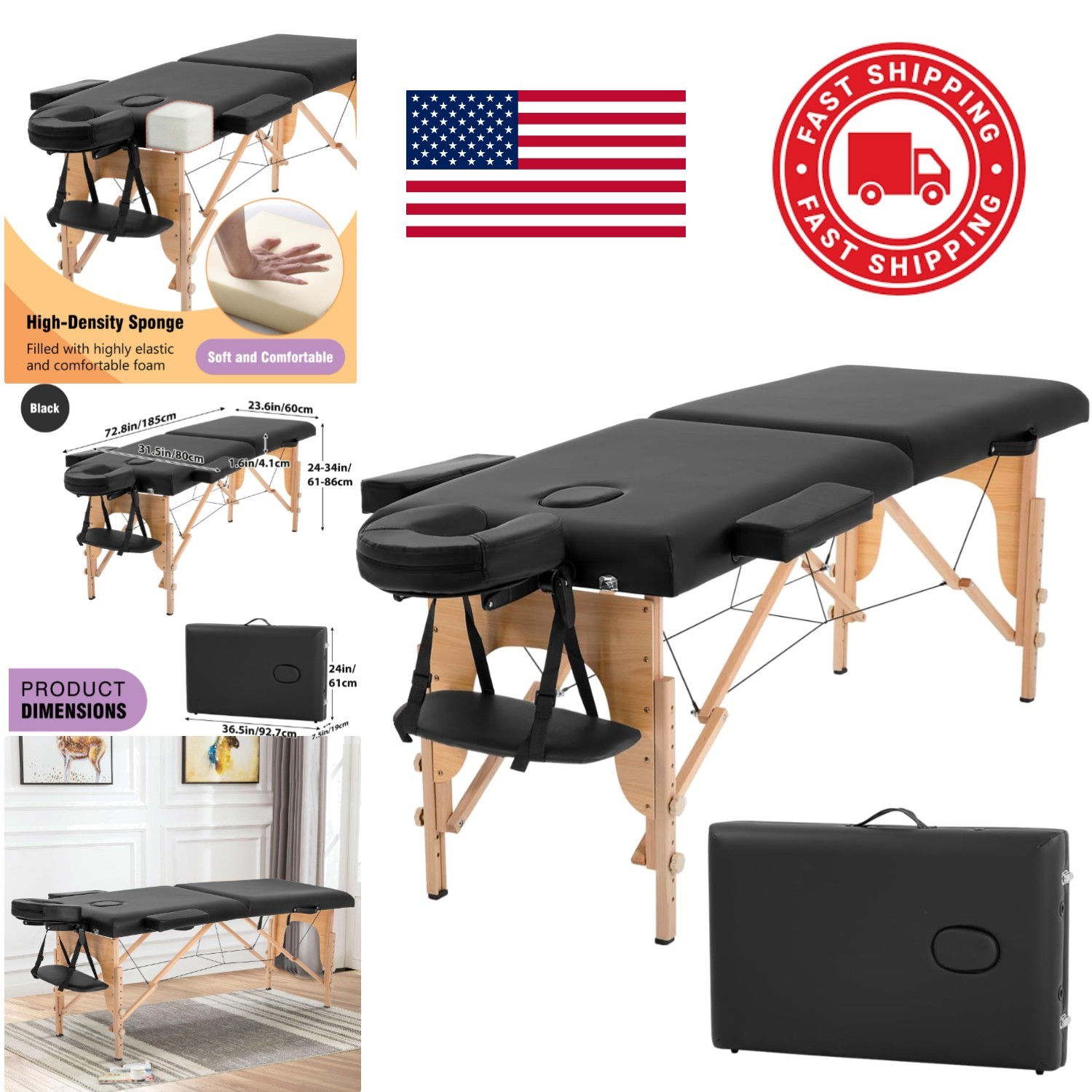 Lightweight Portable Massage Table 2 Fold Design Easy Assembly for Professionals