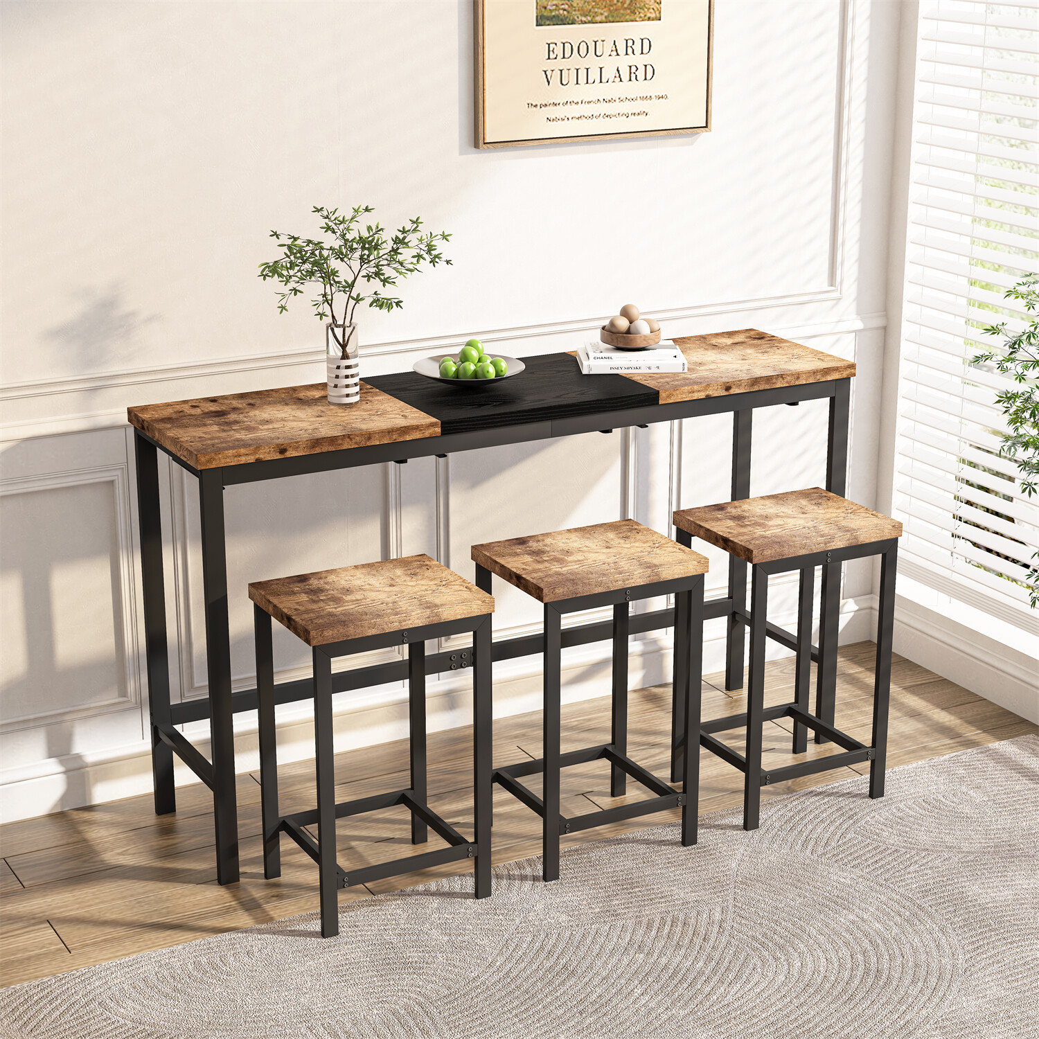 4 Piece Bar Table Set Counter Height Kitchen Pub Table with 3 Bar Stool New