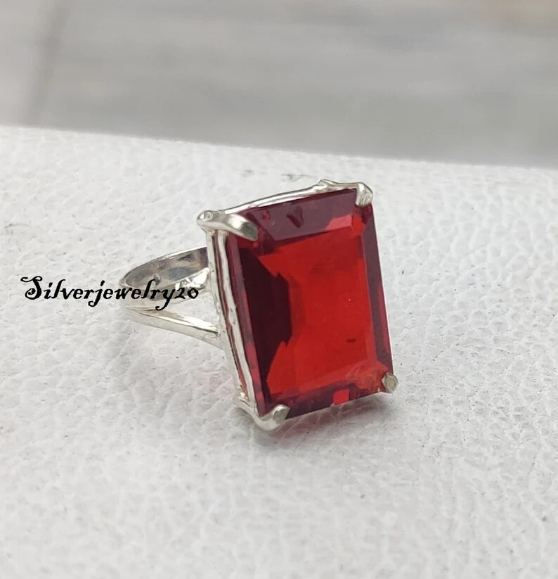 Garnet Ring , Band Ring , 925 Sterling Silver , Garnet Jewelry , Gif  , All Size