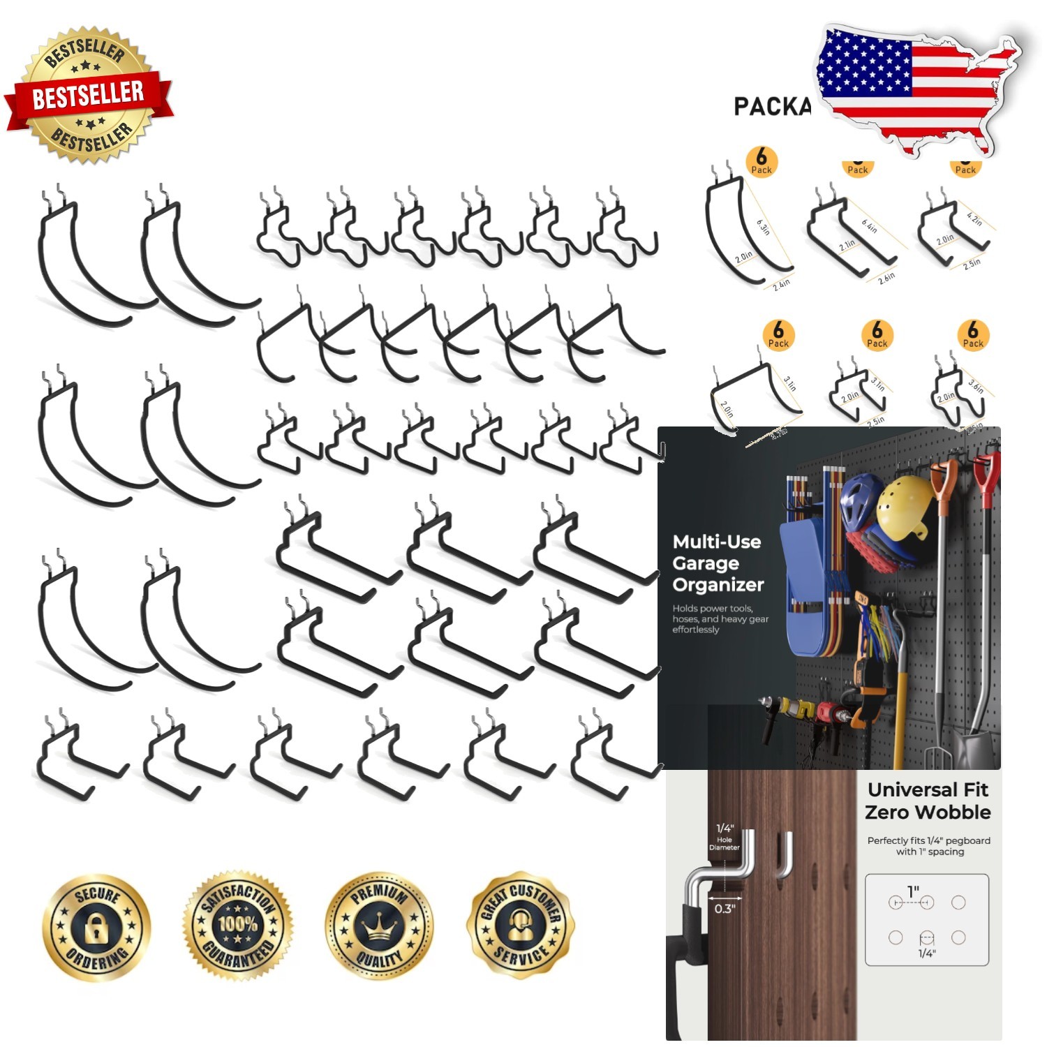 Pegboard Hooks 36 Pack Steel Garage Tool Organizer