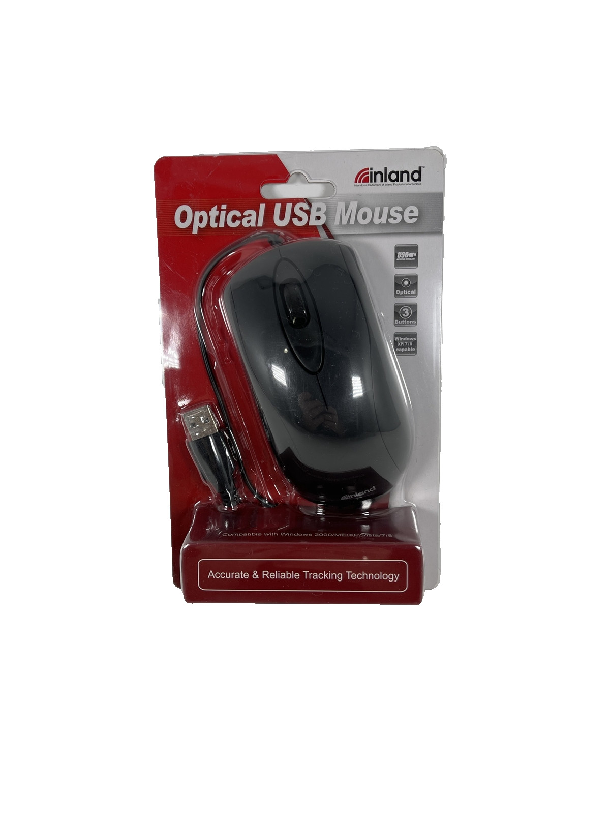 NEW SEALED Inland Navigate Optical Wired Mouse USB Black 07233  FREE SHIP