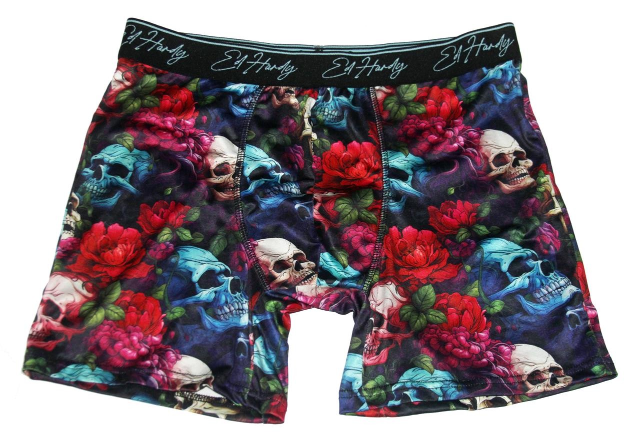 Ed Hardy Logo Band Super Bright Colorful Skulls Flowers Pouch Boxers Men's NWOT