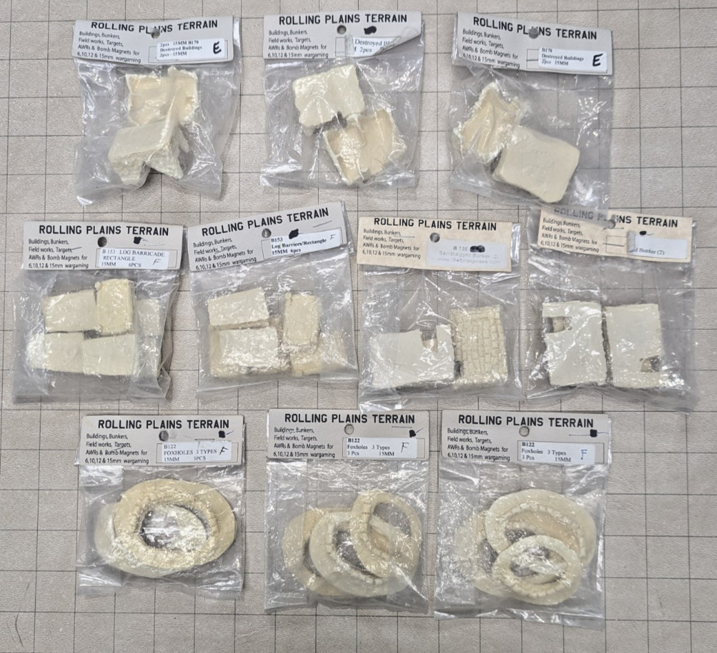 15mm Flames of War WWII BUNKERS, FOXHOLES, LOG EMPLACEMENTS, AND RUINS LOT