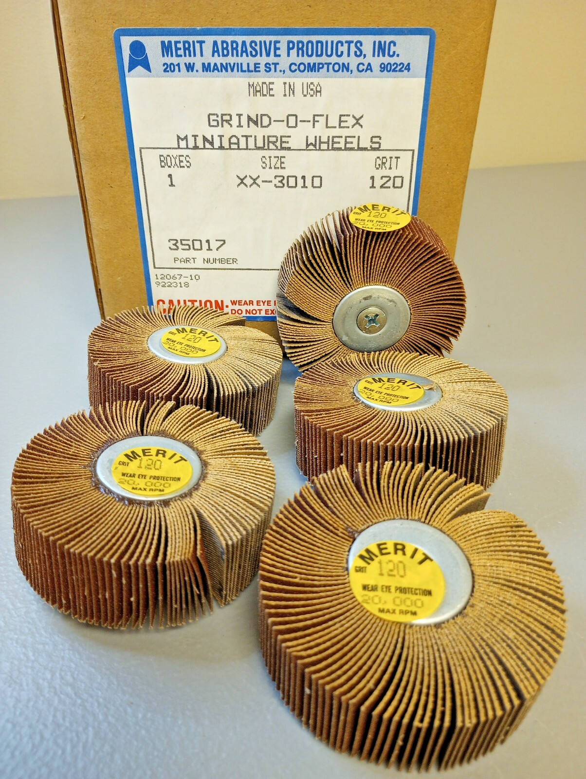 MERIT Miniature Flap Grinding Wheel -GRIT 120 GRIND-O-FLEX THREAD 35017-5 pack