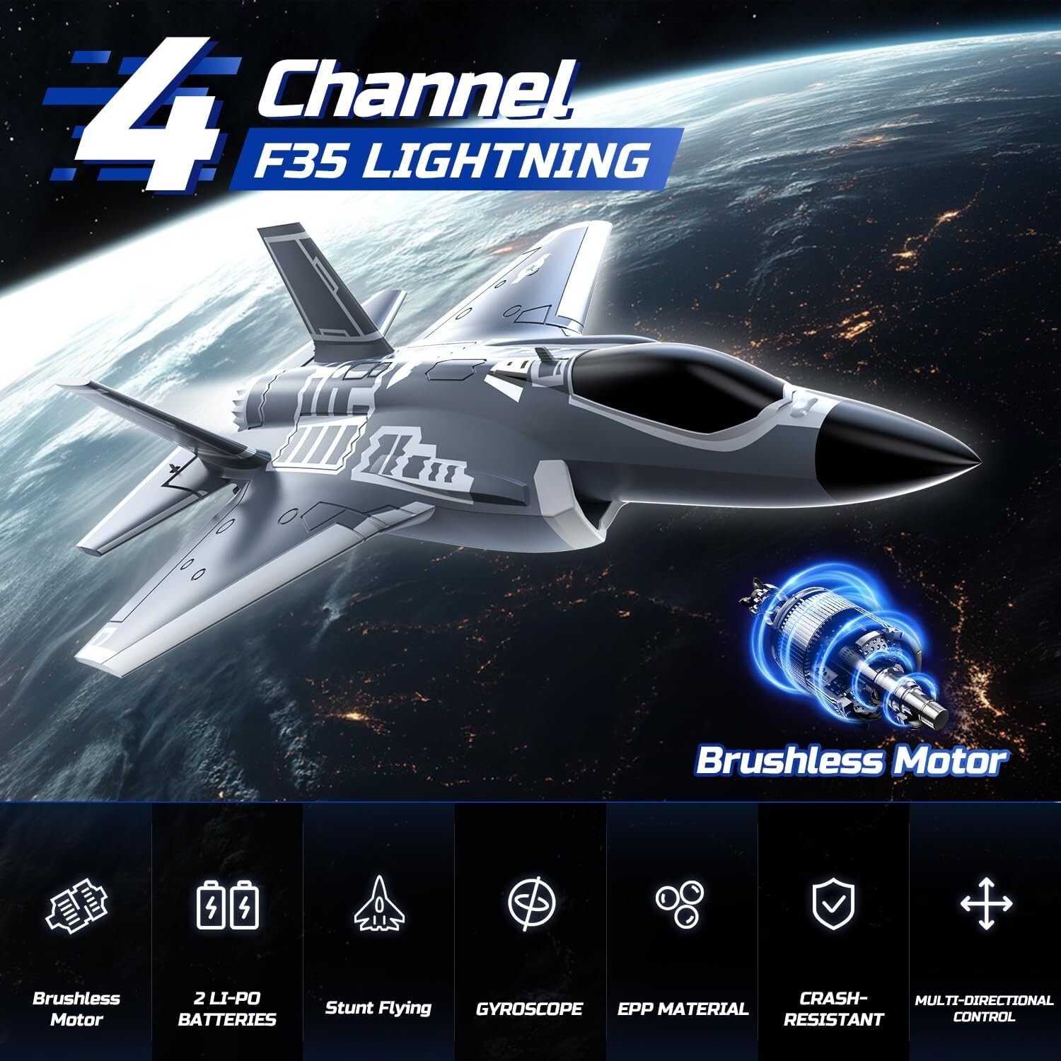 DEERC F35 4 Channel Brushless RC Plane for Adults Remote Control Airplane Duc...
