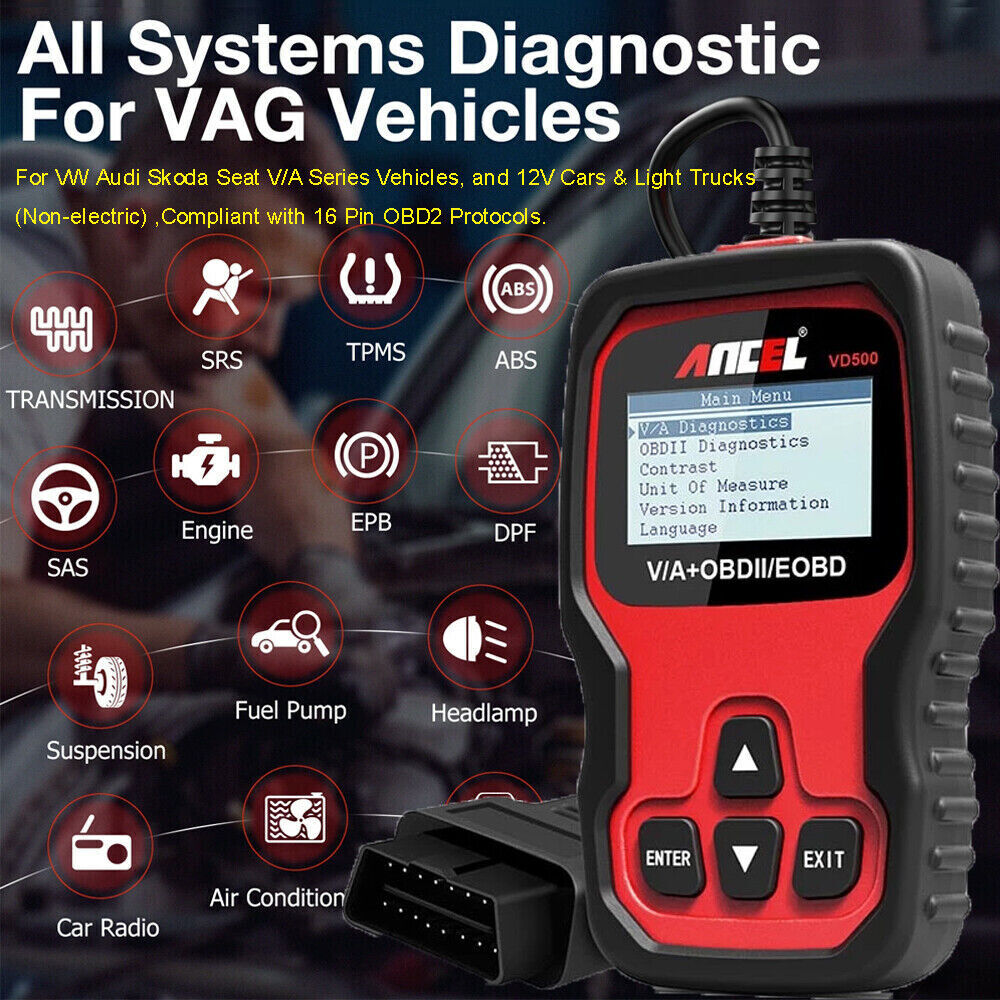 ANCEL VD500-US OBD2 Scanner Code Reader ABS SRS EPB Oil Diagnostic Tool For VW