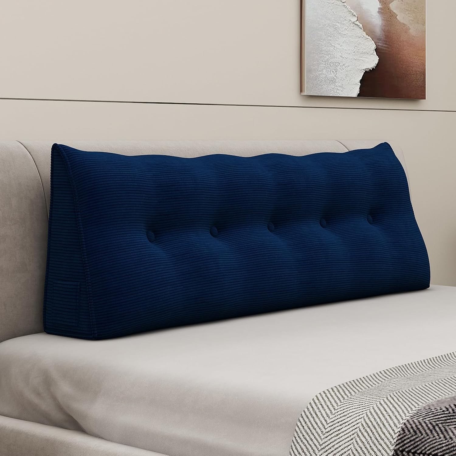 Queen Dark Blue Wedge Pillow Daybed Bolster Backrest Support Pillow Bedside