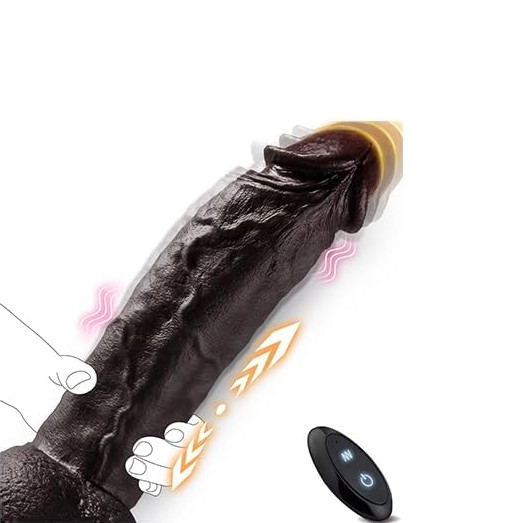 10 Inch Big Black Dildo–Thrusting Realistic BBC Dildo with 9 Vibrating & 3 Thr