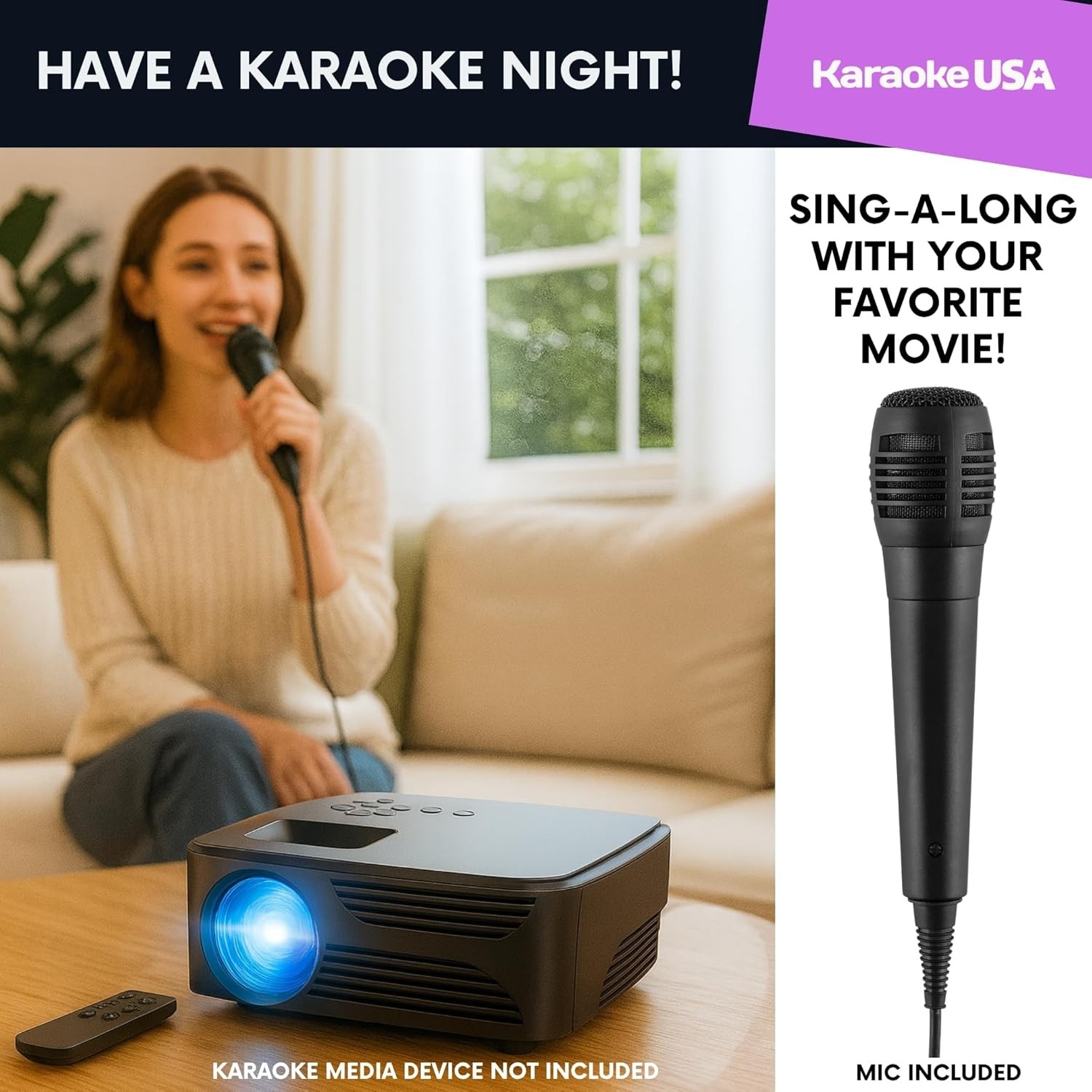 Mini Bluetooth Projector with Screen, Karaoke Microphone & Remote Control