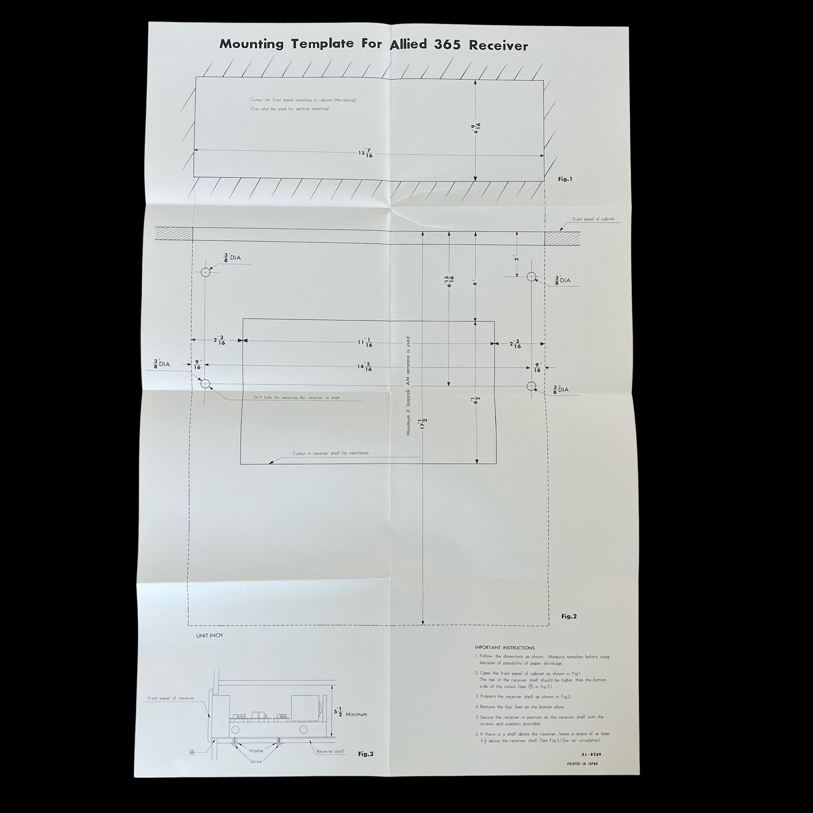 Vintage Mounting Template For Allied 365 Receive Folder Out Poster 21 x 33 in
