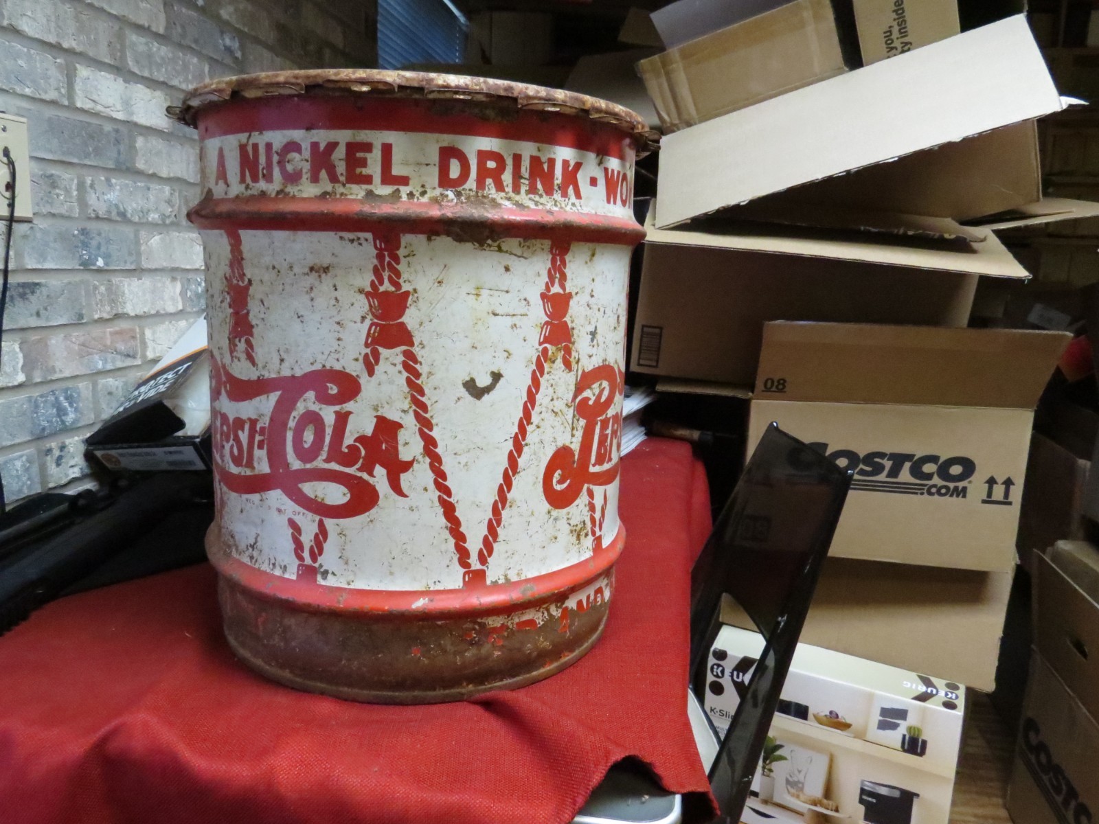 Vintage 1940s Pepsi 10 Gallon Metal Syrup  Can 17” x 15"