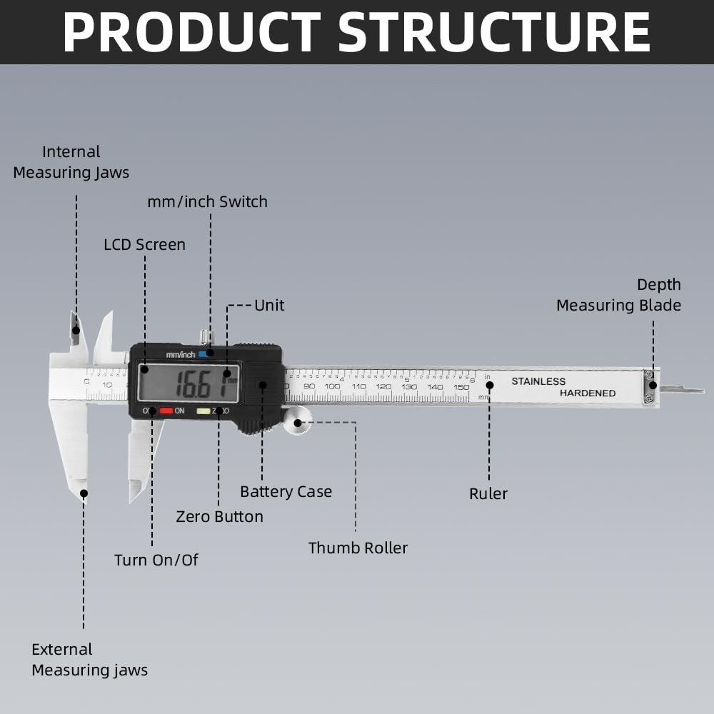 Calibrador Digital 6" Pie de Rey Vernier de Acero Medición Precisa Taller PRO