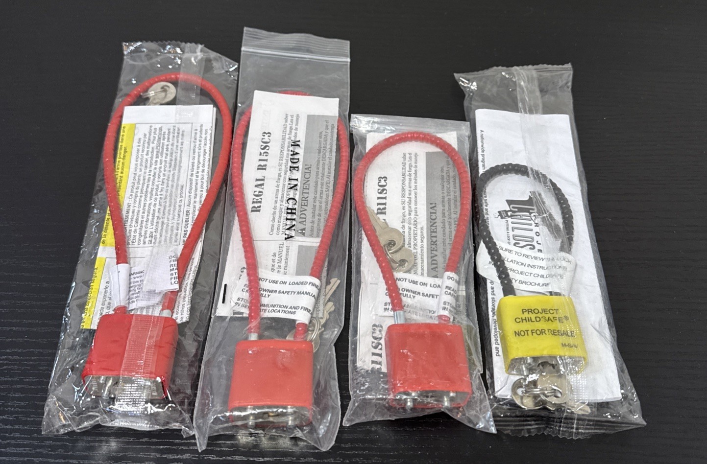 Regal Red R15SC3 (2) , R11SC3 Re (1) & 1 Yellow Cable Gun Lock w/2 Keys Lot 4