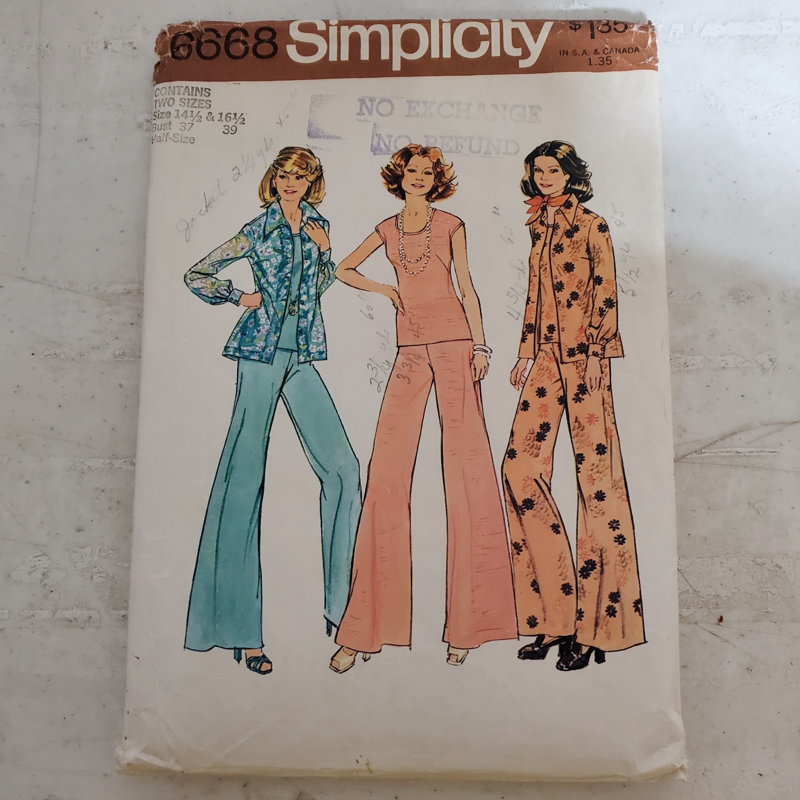 Vtg Simplicity Pattern 6668 Jacket Top Pants Wide Leg Miss 14.5 - 16.5 Cut 1974