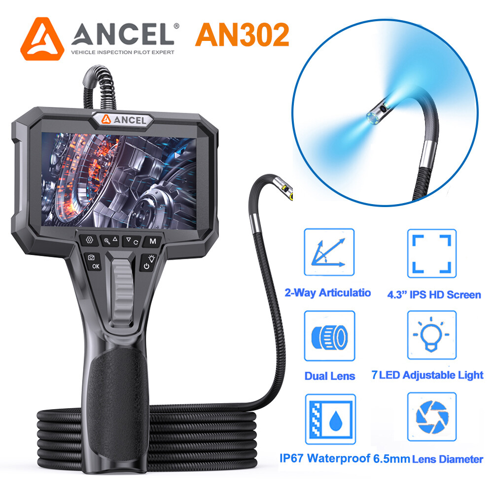 Dual Lens Borescope Camera Industrial Articulating Endoscope Camera 7 LED Lights