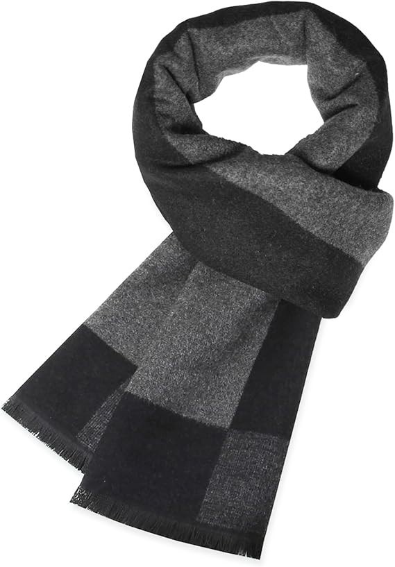 Mens Cashmere Winter Scarf Soft Warm Wool Scarves One Size, 03 Black&grey