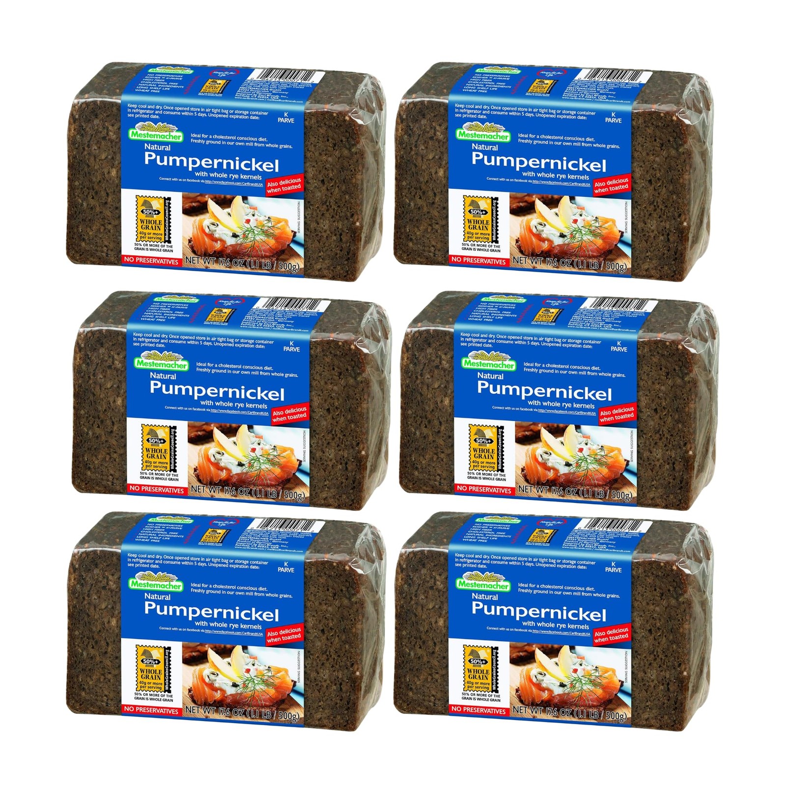 Mestemacher Bread Pumpernickel, 17.6 Oz (Pack of 6)