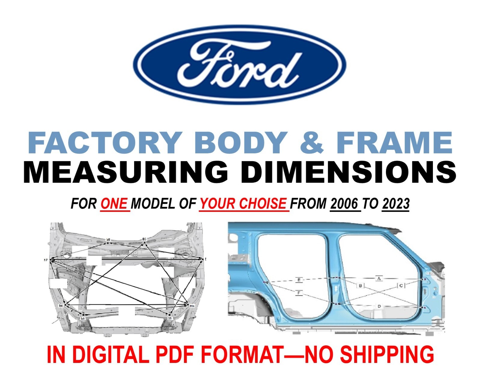 FORD AUTO BODY TOOLS CAR FRAME REPAIR MEASURING DIMENSION MANUAL 2006-2023