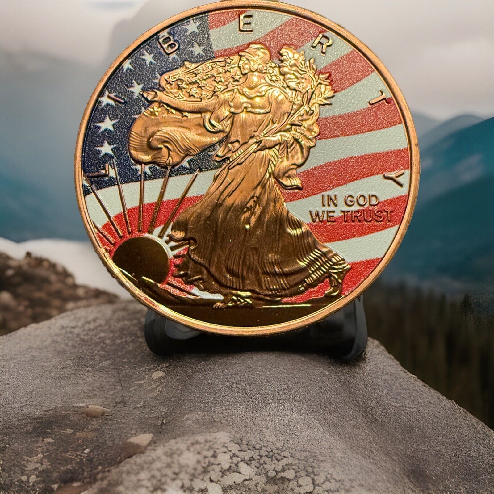 1 oz .999 Fine Copper Round - Colorized Walking Liberty With Colorized Eagle Rev