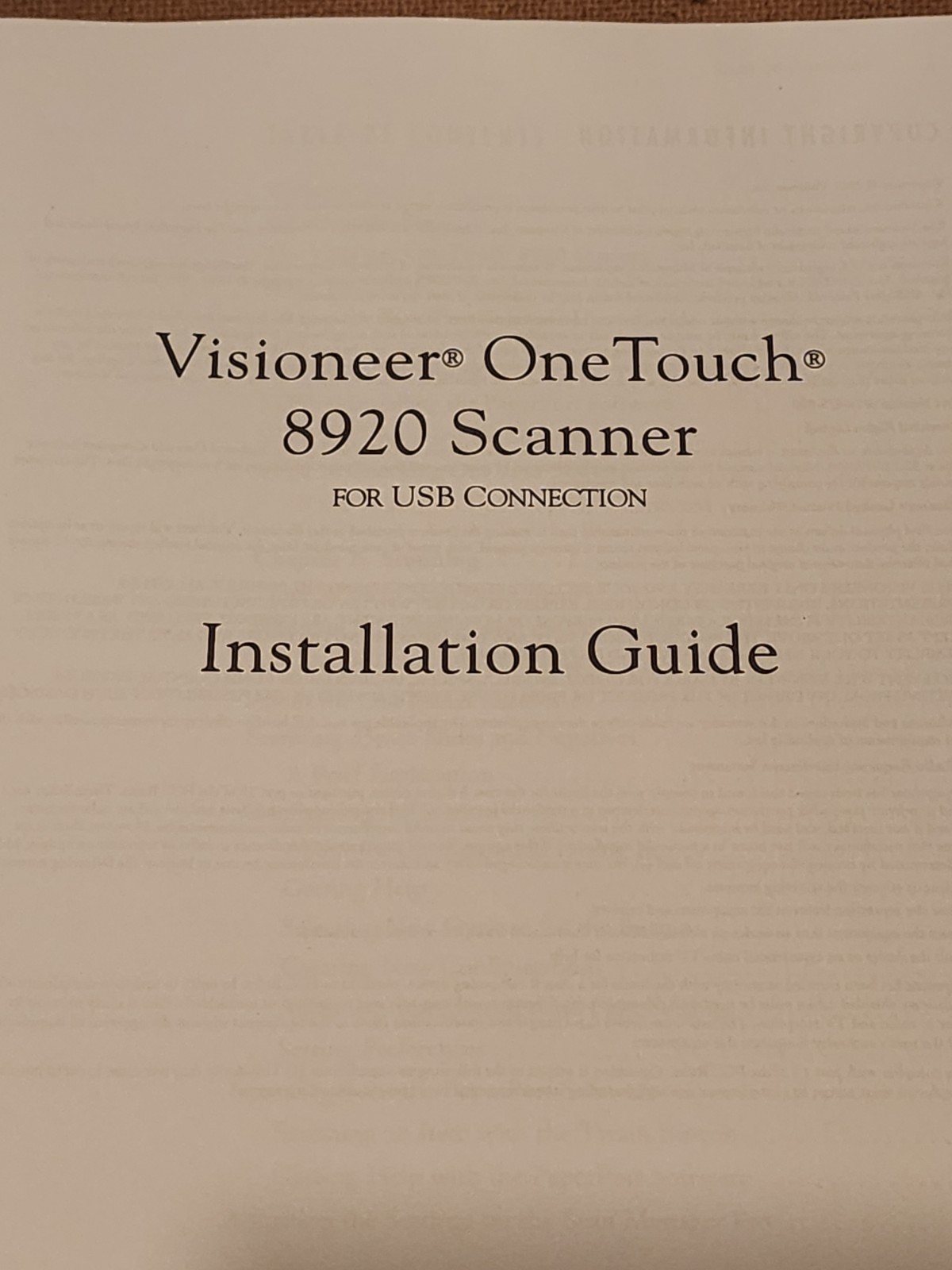 VISIONEER ONETOUCH 8920 USB SCANNER FOR WINDOWS INSTALLATION GUIDE & SOFTWARE CD