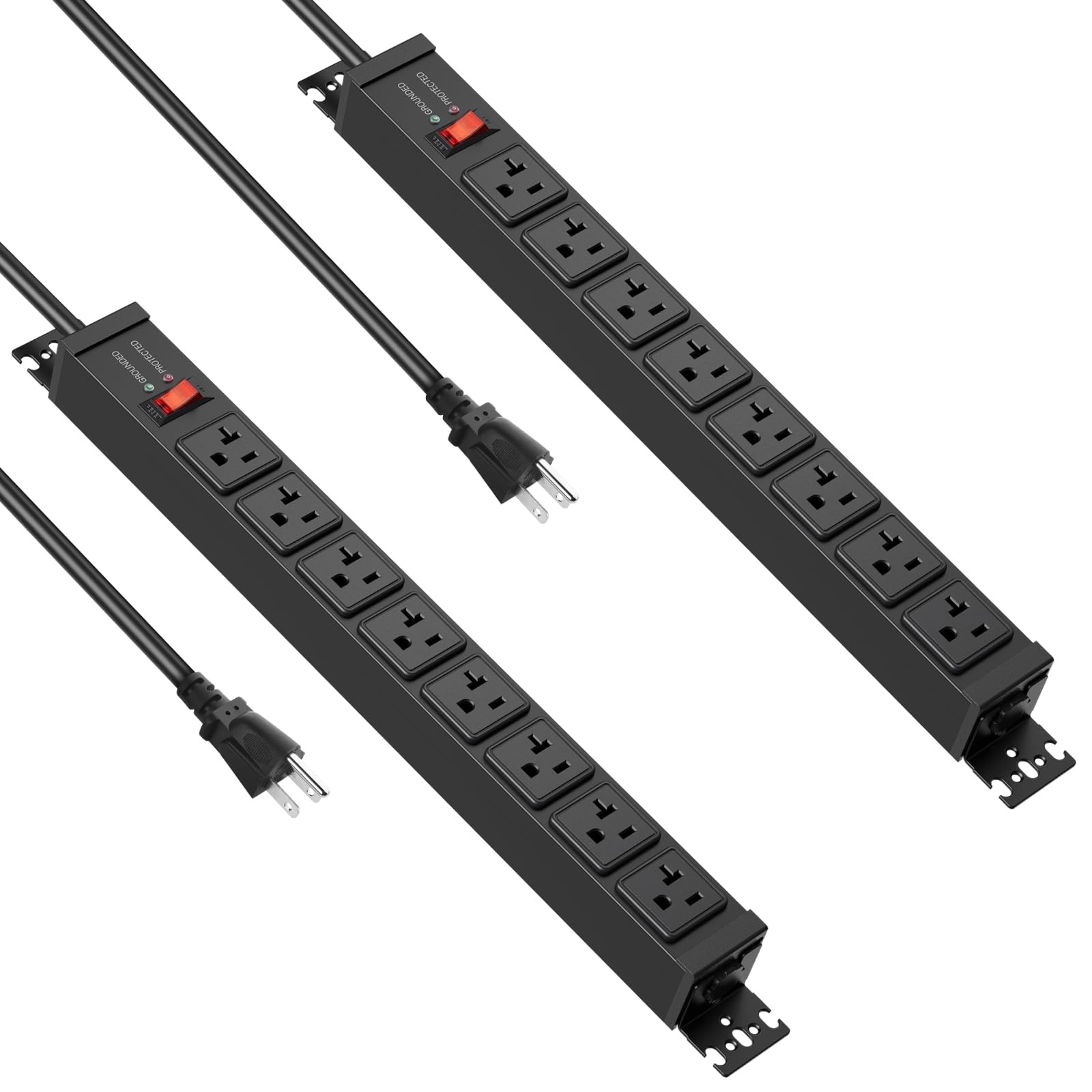 JUNNUJ 20 Amp Power Strip Heavy Duty 2 Pack, 4800J Surge Protector Metal Powe...