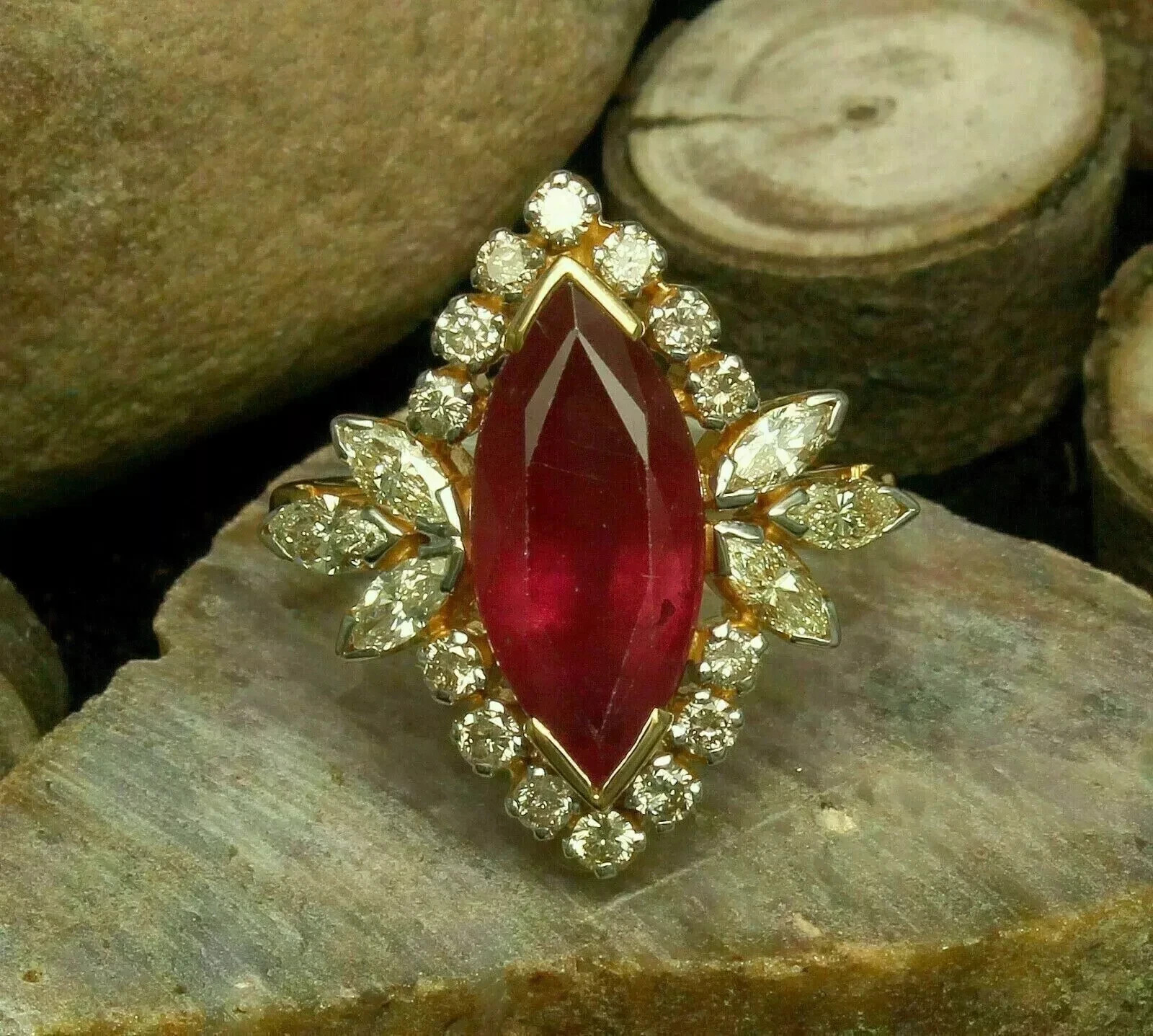 3Ct Marquise Cut Lab Created Ruby Women Engagement Ring 14k Yellow Gold Plated