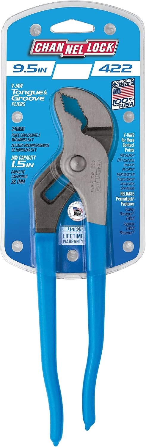 NEW 9.5" Channellock 422 Curved V-Jaw Tongue & Groove Pliers 1.5" Jaw Capacity