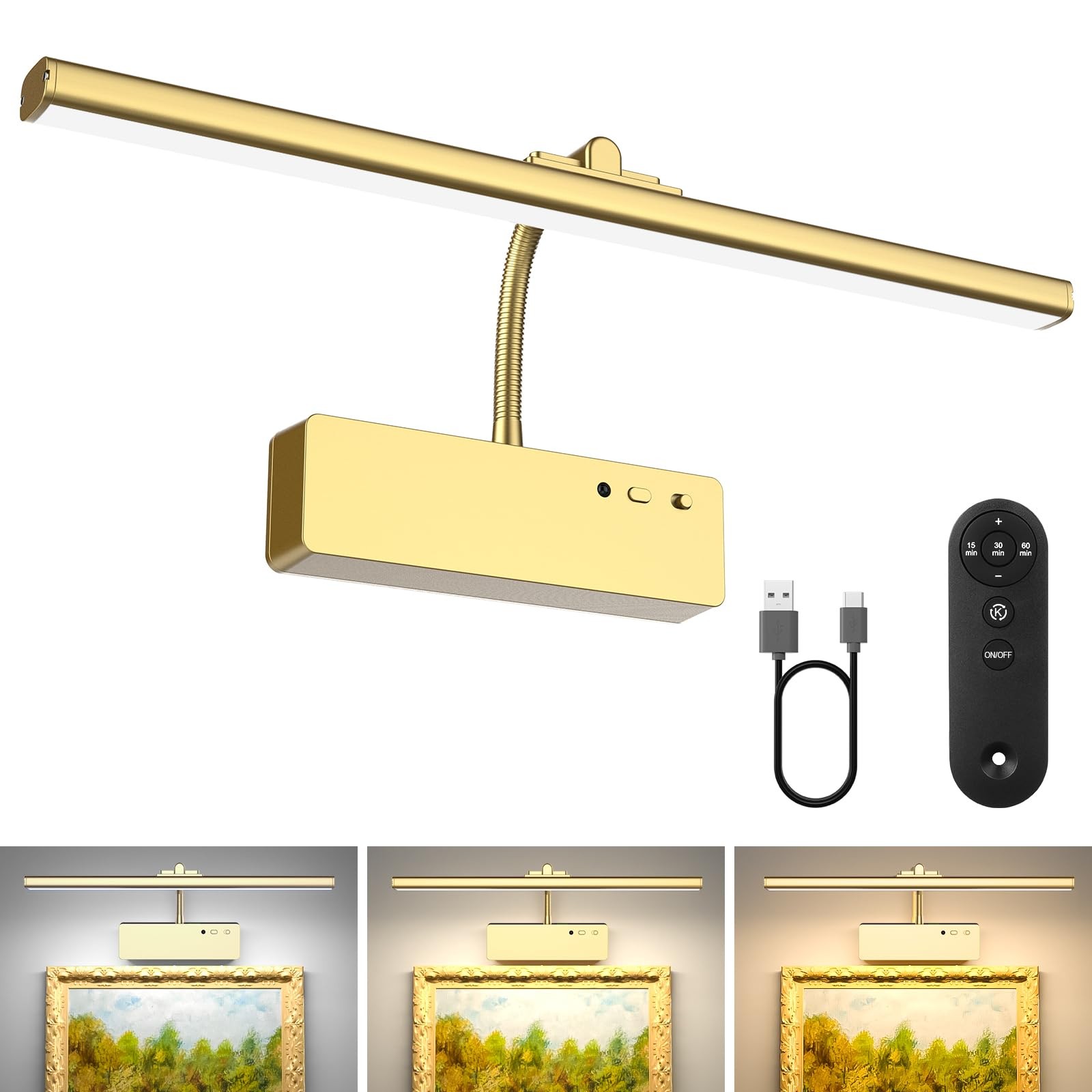 Picture Light, 15.35inch 5400mAh Rechargeable Picture Lights for Wall Battery...