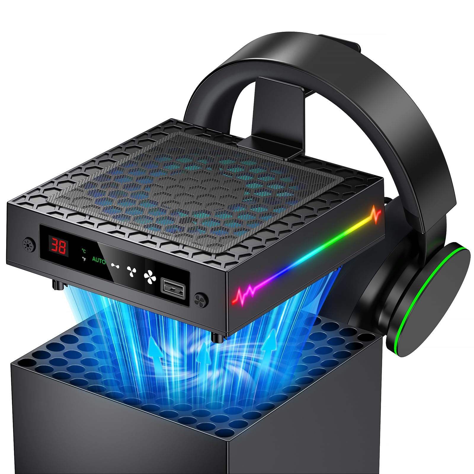 LED Display Cooling Fan Xbox X 9 RGB Adjustable Temp Cooler Light Switch