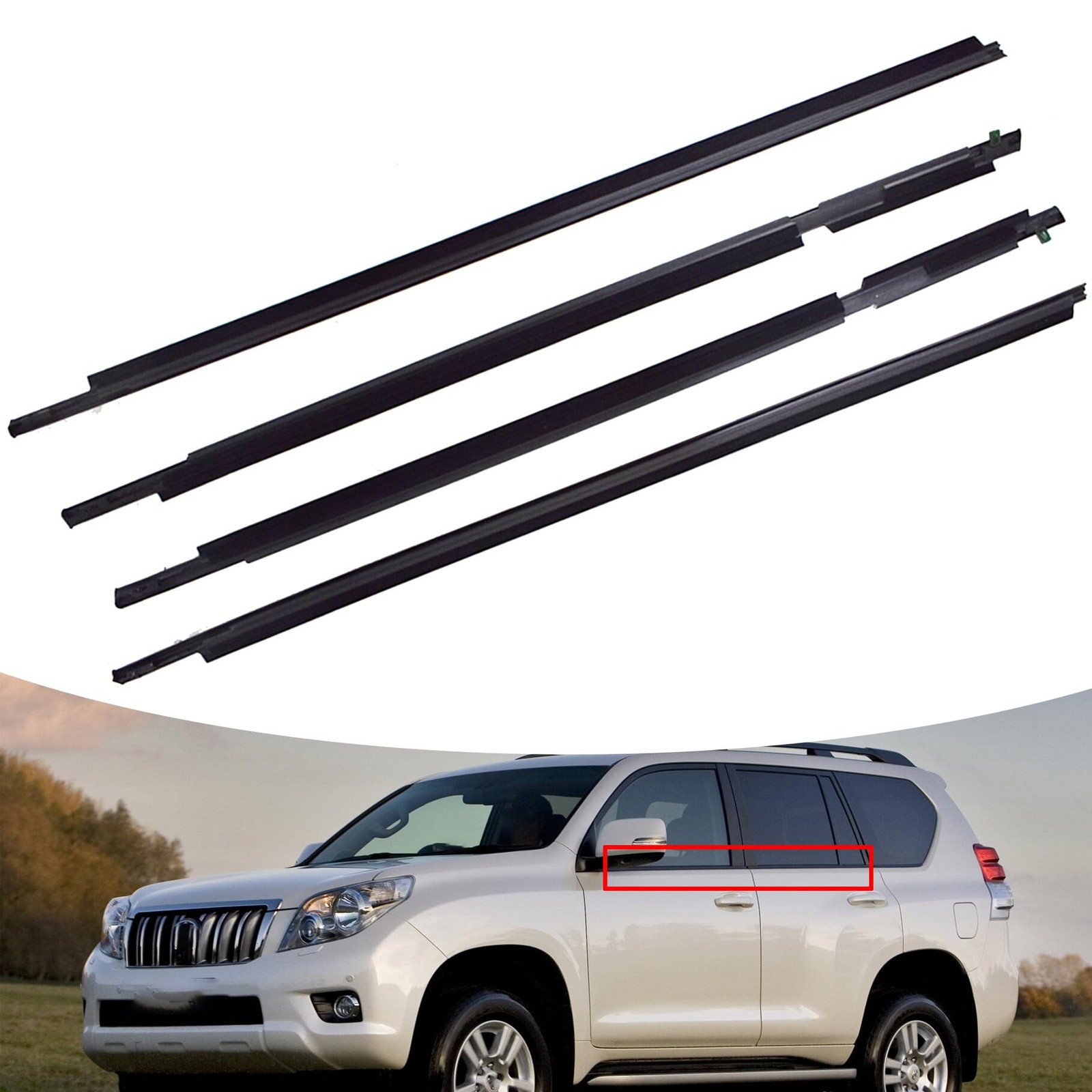 4PCS Black Weatherstrip Window Seal Trim for 2003-2009 Land Cruiser Prado GX470