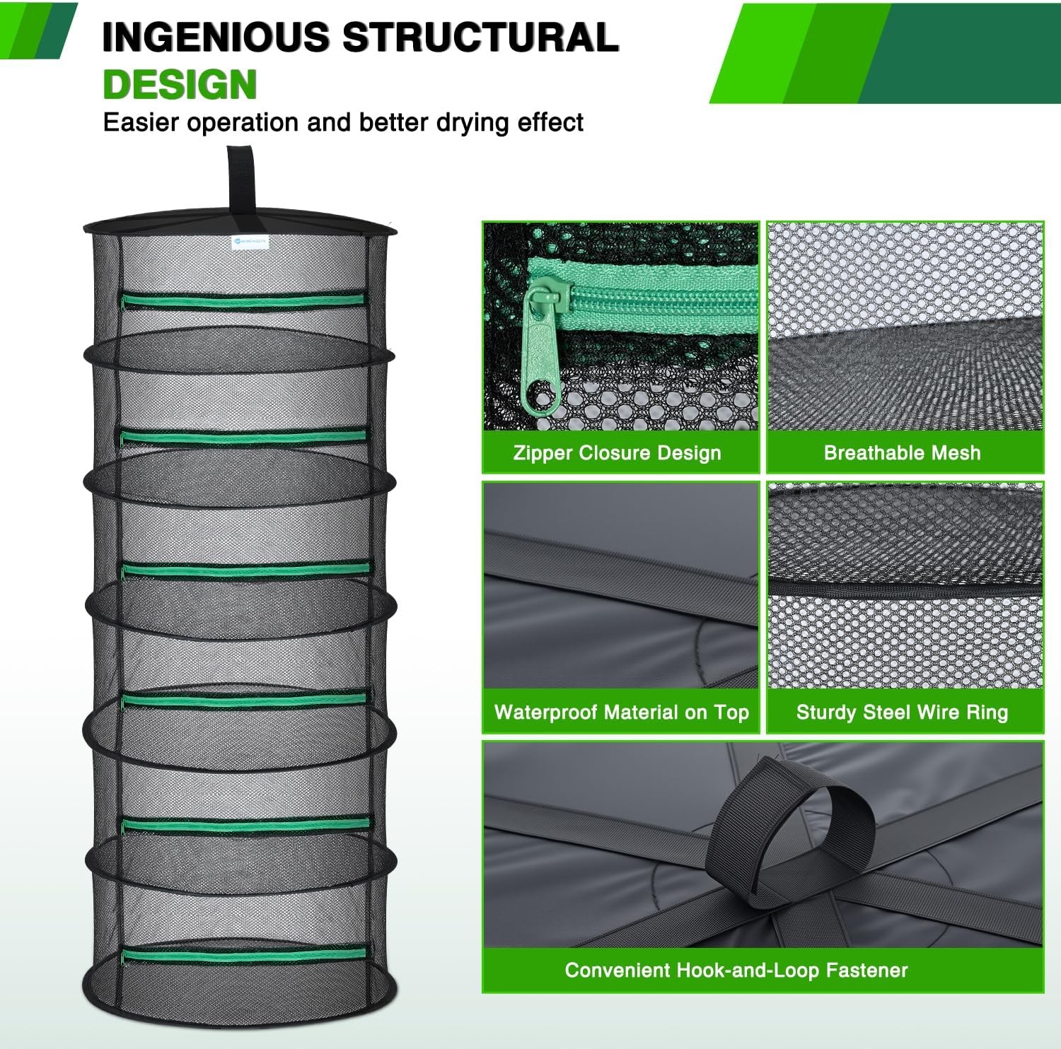 Yesker 6 Layer Herb Drying Rack Hanging Mesh Net Foldable Plant Drying Racks 24"